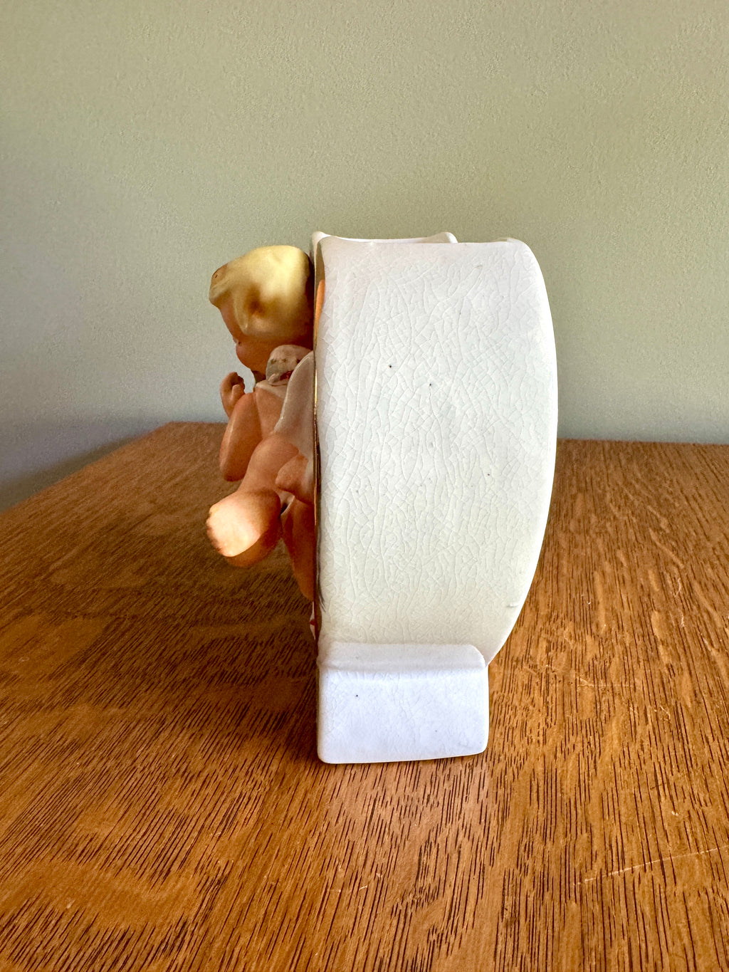 Vintage Valentine Cupid Red Heart Planter ~ Cupid 3-D Japan Ceramic Angel Gold Gilt Vase