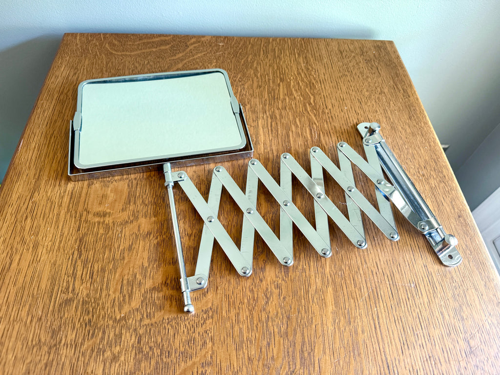 Vtg Extended Accordion/Scissor Chrome Rectangular Bathroom Mirror - Shaving/Barber Wall Mirror - Magnification Side