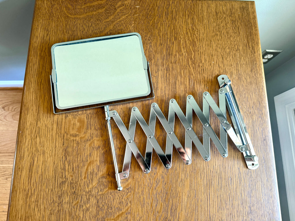 Vtg Extended Accordion/Scissor Chrome Rectangular Bathroom Mirror - Shaving/Barber Wall Mirror - Magnification Side
