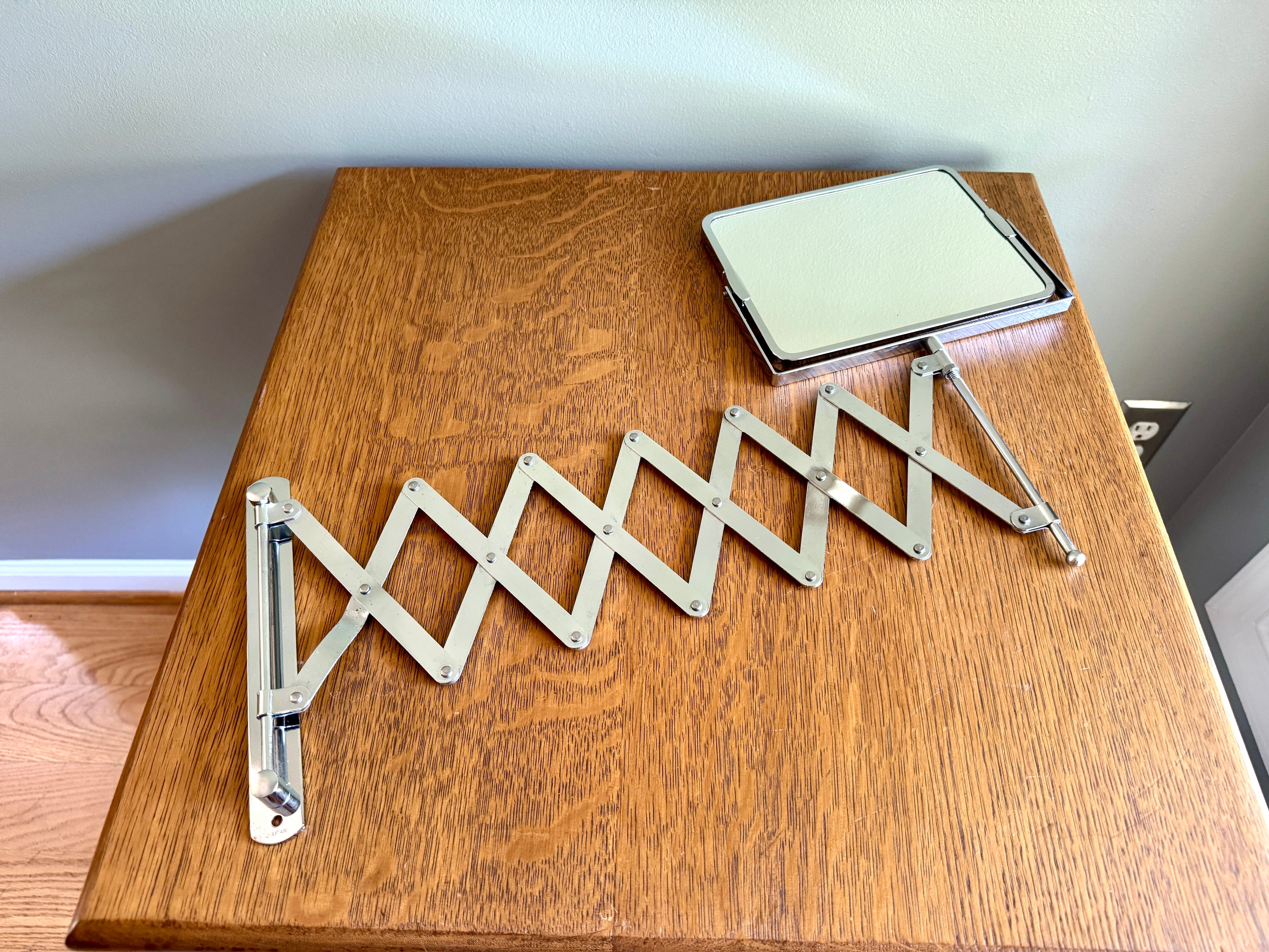 Vtg Extended Accordion/Scissor Chrome Rectangular Bathroom Mirror - Shaving/Barber Wall Mirror - Magnification Side