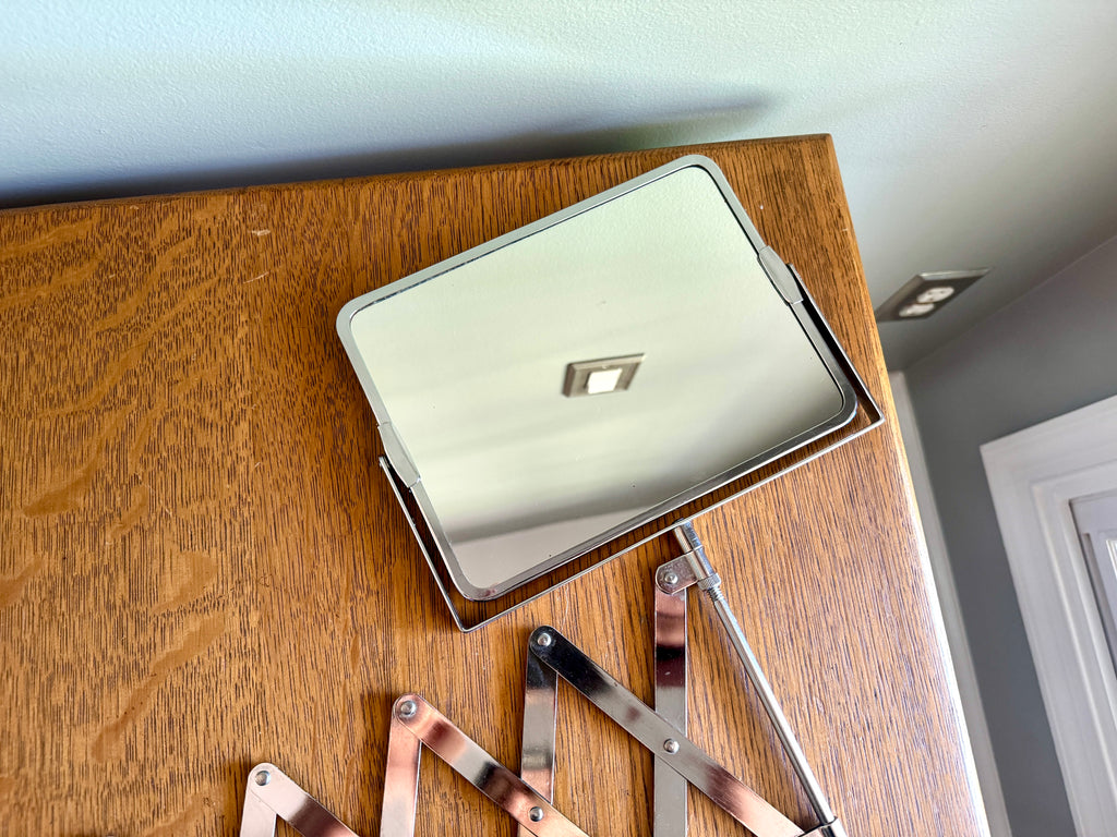 Vtg Extended Accordion/Scissor Chrome Rectangular Bathroom Mirror - Shaving/Barber Wall Mirror - Magnification Side