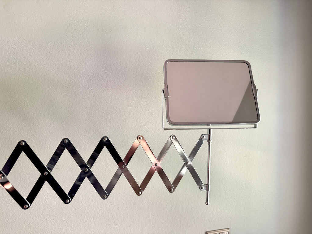 Vtg Extended Accordion/Scissor Chrome Rectangular Bathroom Mirror - Shaving/Barber Wall Mirror - Magnification Side