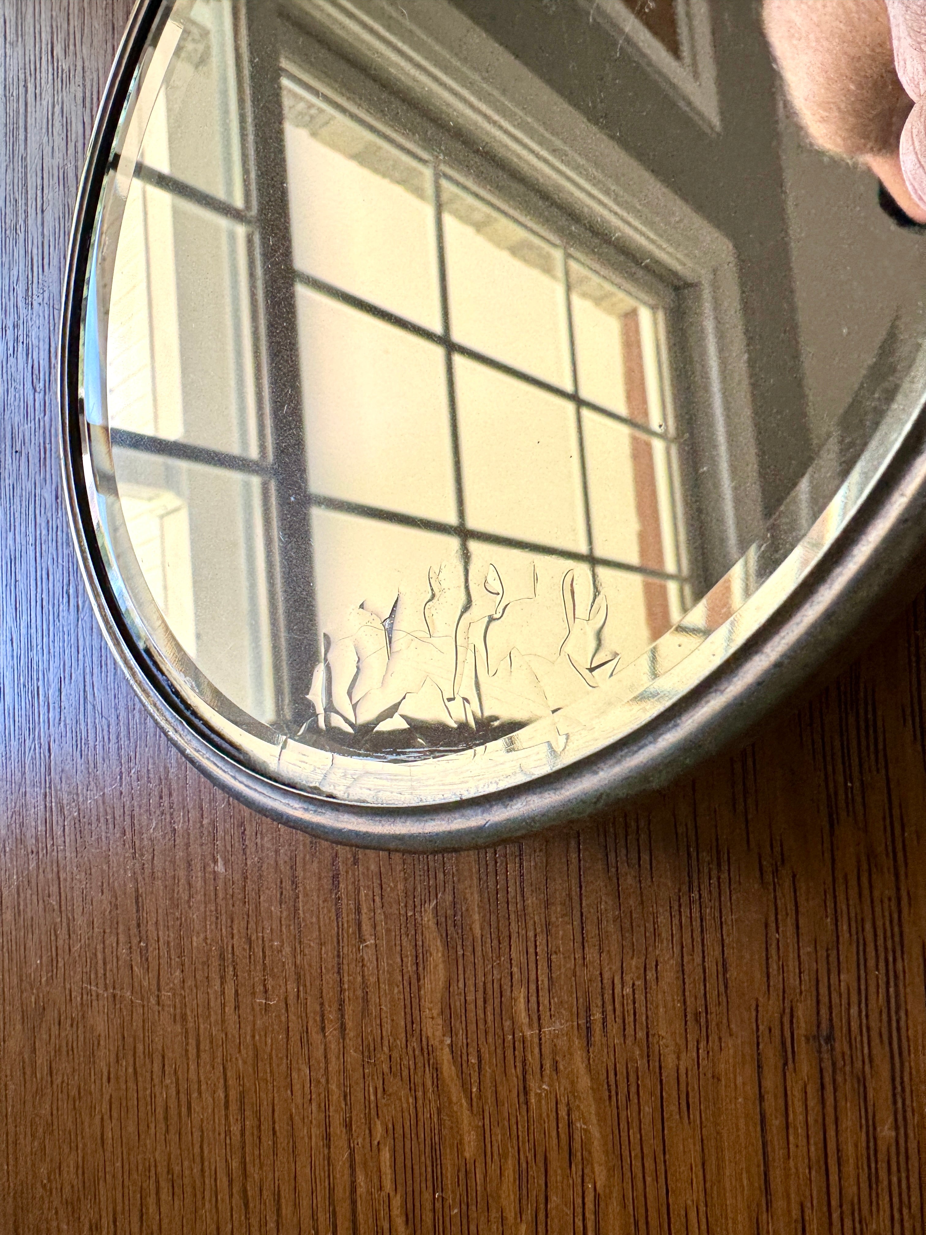 Vtg Distressed Accordion-style Extendable Shaving Mirror, Accordian Beveled Round Patina Mirror