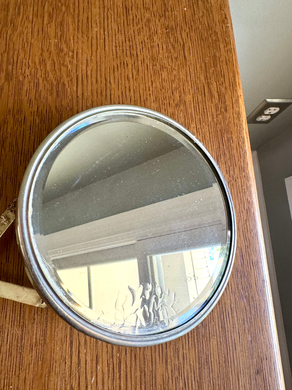 Vtg Distressed Accordion-style Extendable Shaving Mirror, Accordian Beveled Round Patina Mirror