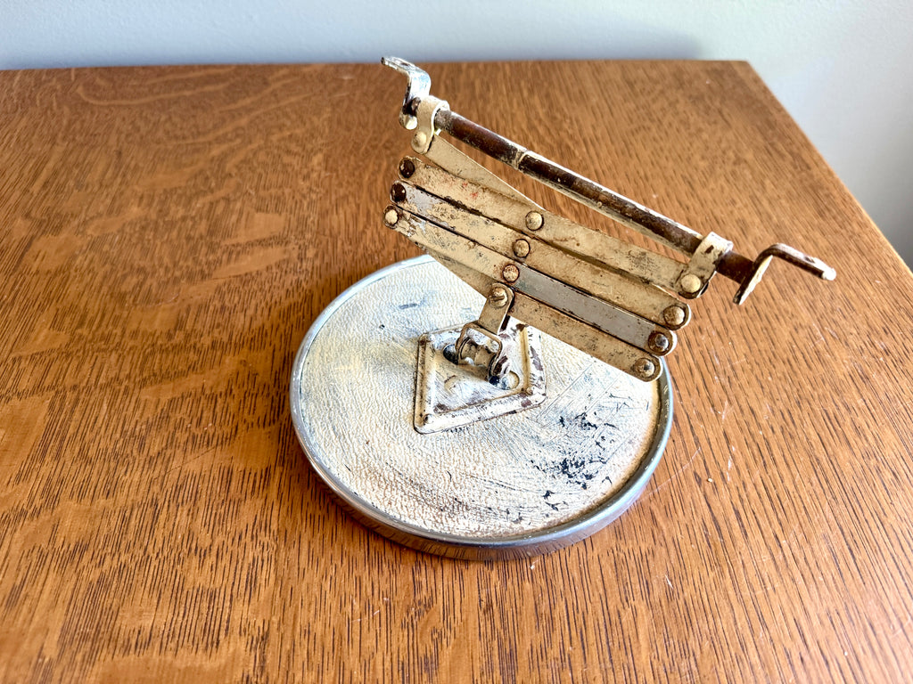 Vtg Distressed Accordion-style Extendable Shaving Mirror, Accordian Beveled Round Patina Mirror