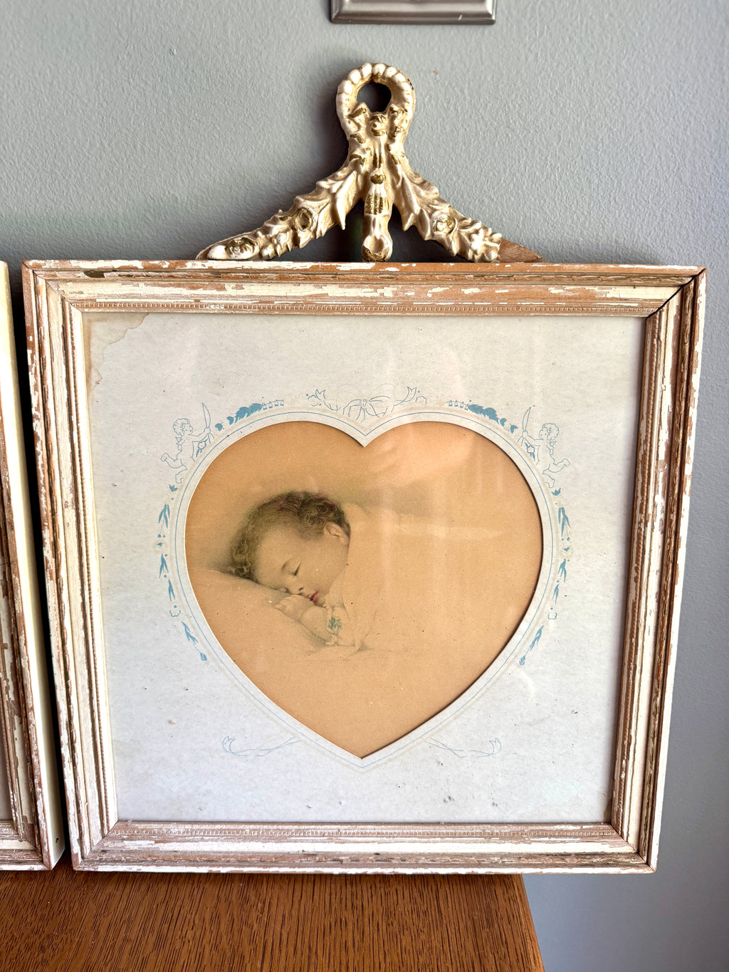 A Pair of Antique Framed Bessie Pease Gutman "Heavens Gift" & " A Little Dream " Prints ~ Heart Matting
