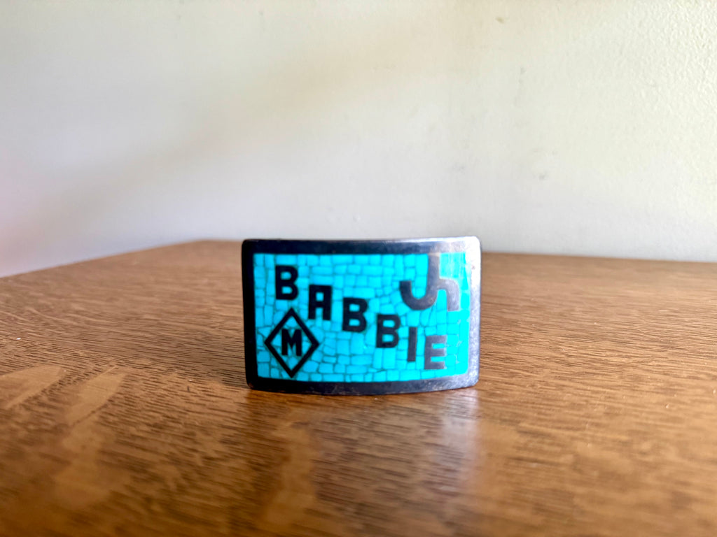 Vintage Mexican Silver and Turquoise Belt Buckle | Signed Sterling Turquoise Belt Buckle | Babbie Mexican Silver Buckle