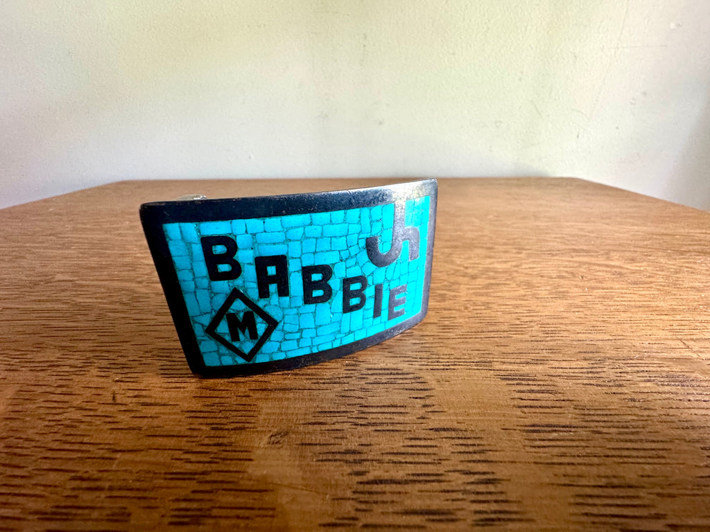 Vintage Mexican Silver and Turquoise Belt Buckle | Signed Sterling Turquoise Belt Buckle | Babbie Mexican Silver Buckle