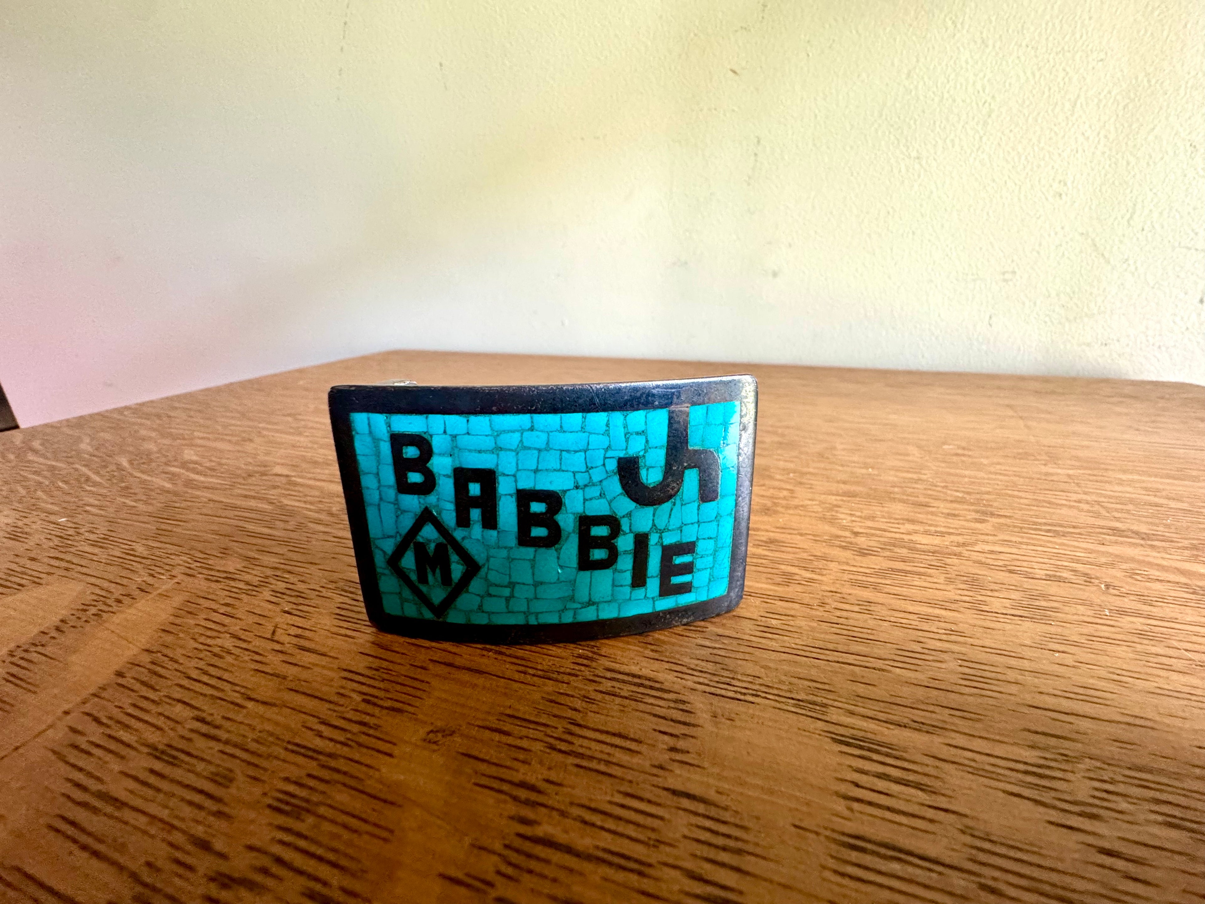 Vintage Mexican Silver and Turquoise Belt Buckle | Signed Sterling Turquoise Belt Buckle | Babbie Mexican Silver Buckle