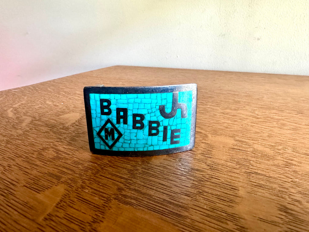 Vintage Mexican Silver and Turquoise Belt Buckle | Signed Sterling Turquoise Belt Buckle | Babbie Mexican Silver Buckle