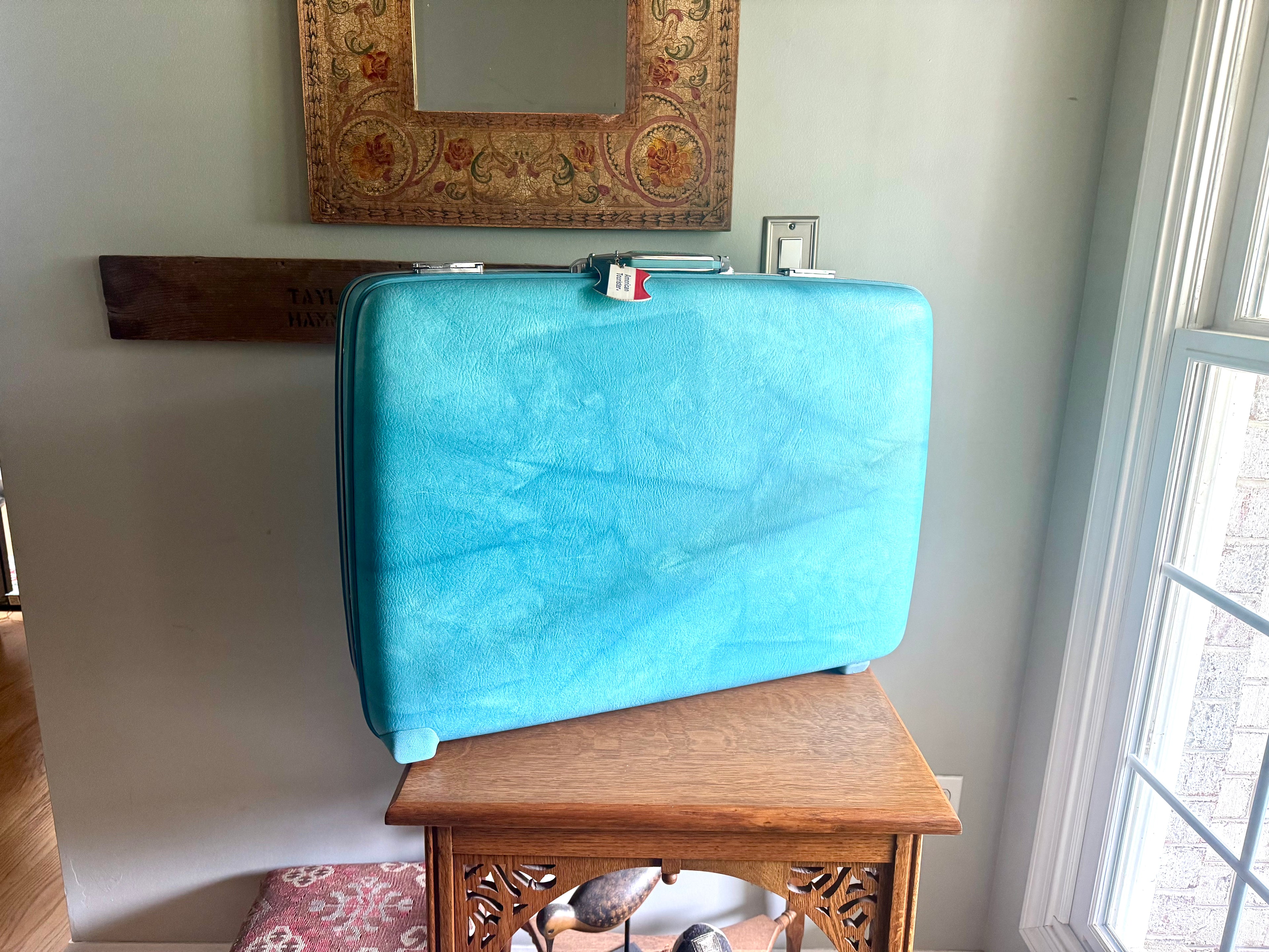 Vintage American Tourister Turquoise Marbled Luggage| American Tourister Suitcase| X-Large Size A/T Escort Suitcase| Turquoise Blue Suitcase