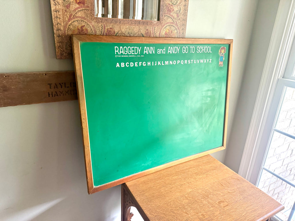 Vintage Raggedy Ann & Andy Go To School Chalkboard | Reversible Small Chalkboard | Raggedy Ann Chalkboard