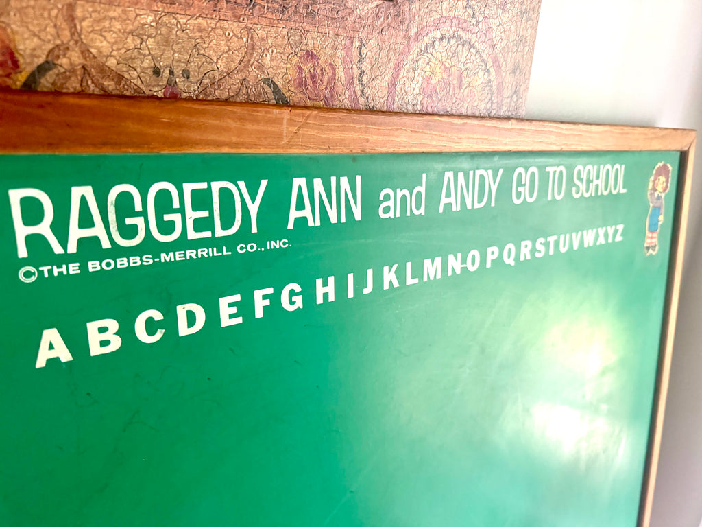 Vintage Raggedy Ann & Andy Go To School Chalkboard | Reversible Small Chalkboard | Raggedy Ann Chalkboard