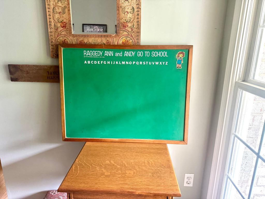 Vintage Raggedy Ann & Andy Go To School Chalkboard | Reversible Small Chalkboard | Raggedy Ann Chalkboard