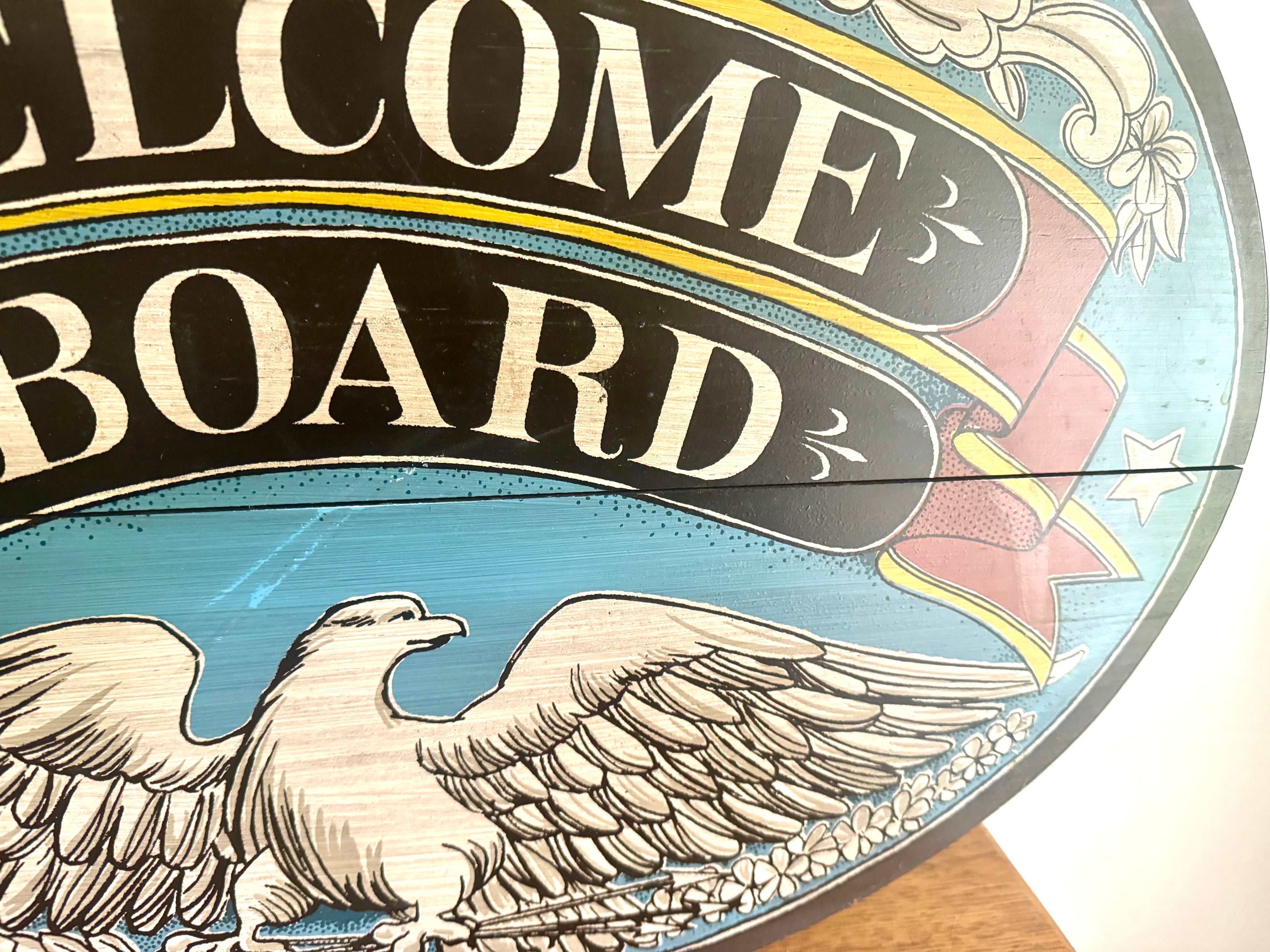 Vintage 1960's Yorkraft Wood "Welcome Aboard" Sign | Rustic Maritime Naval Decor | Hand Crafted Wooden Nautical Sign | Eagle Welcome Aboard