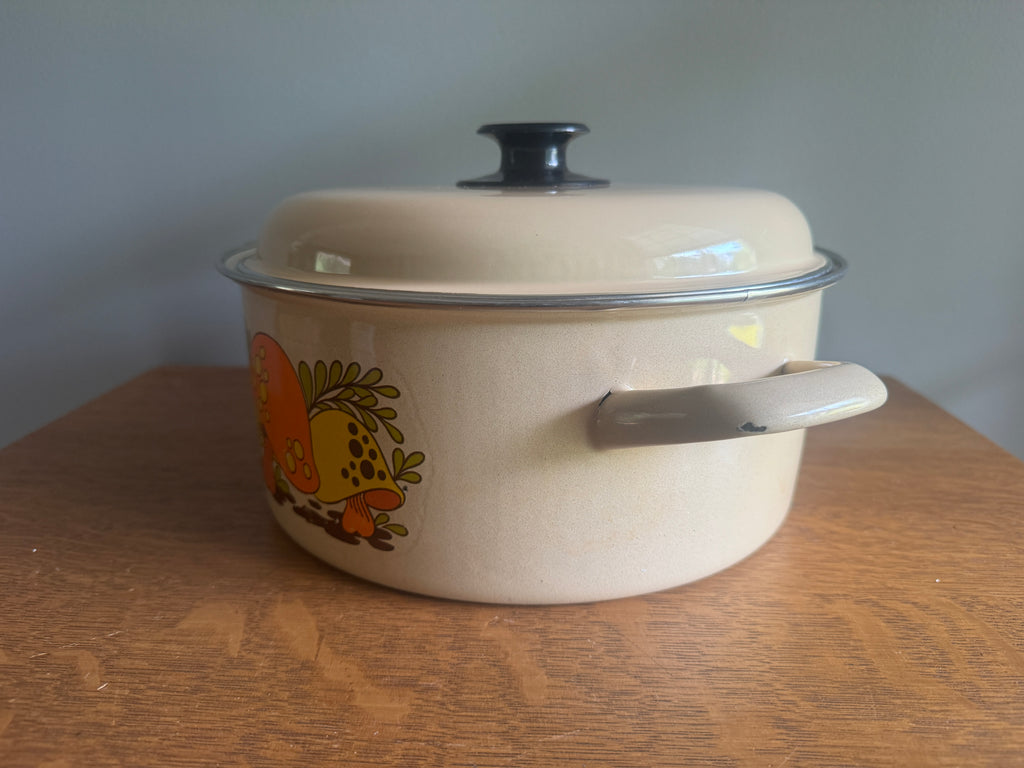 70's Sears Merry Mushroom Enamel 10" Stock Pot ~ Mushroom Enamelware Dutch Oven