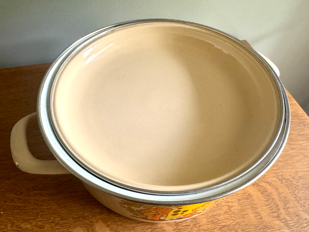 70's Sears Merry Mushroom Enamel 10" Stock Pot ~ Mushroom Enamelware Dutch Oven