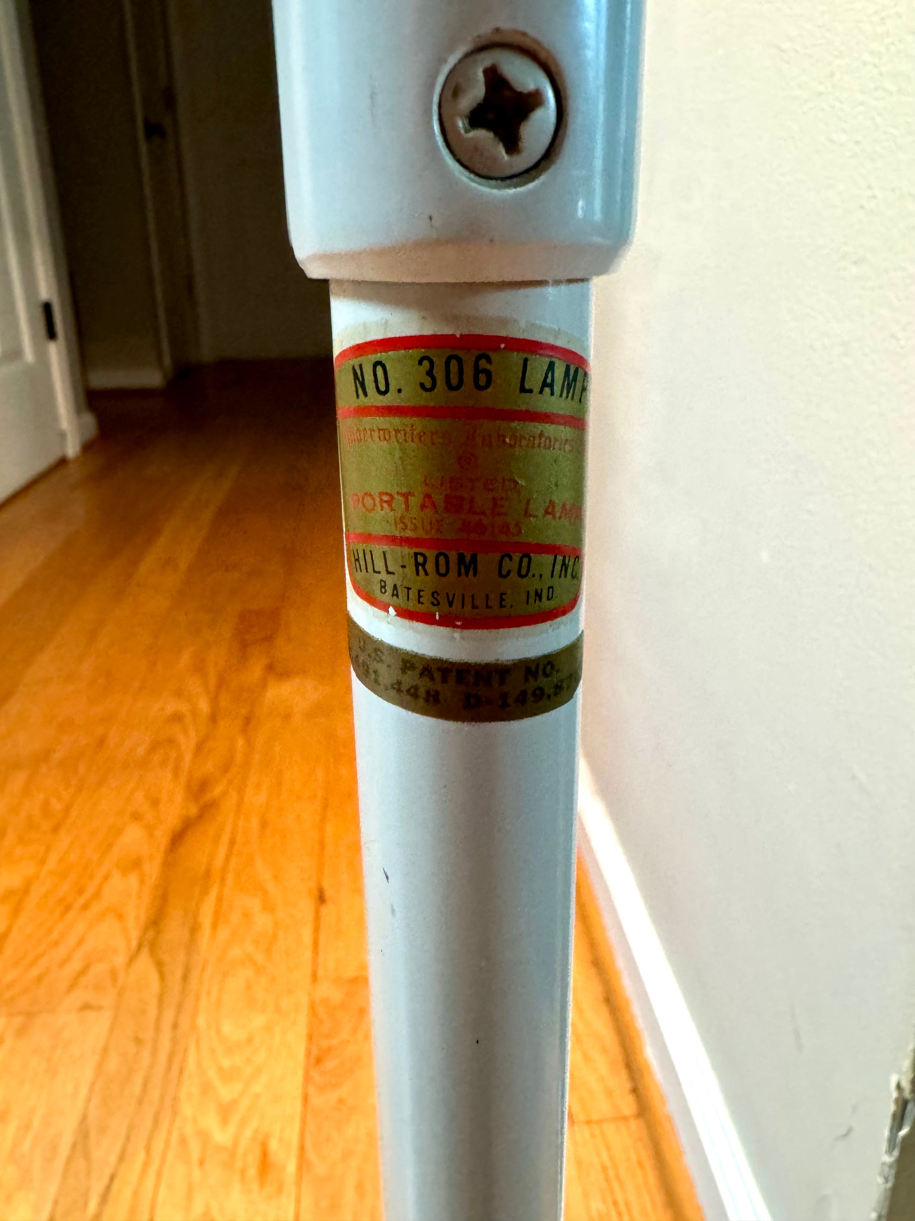 Vintage Hill Rom Co. Medical Lamp | White Hooded Adjustable Floor Lamp | Hill Rom Co.  No. 306 Medical Lamp | Industrial Dimmable Lamp