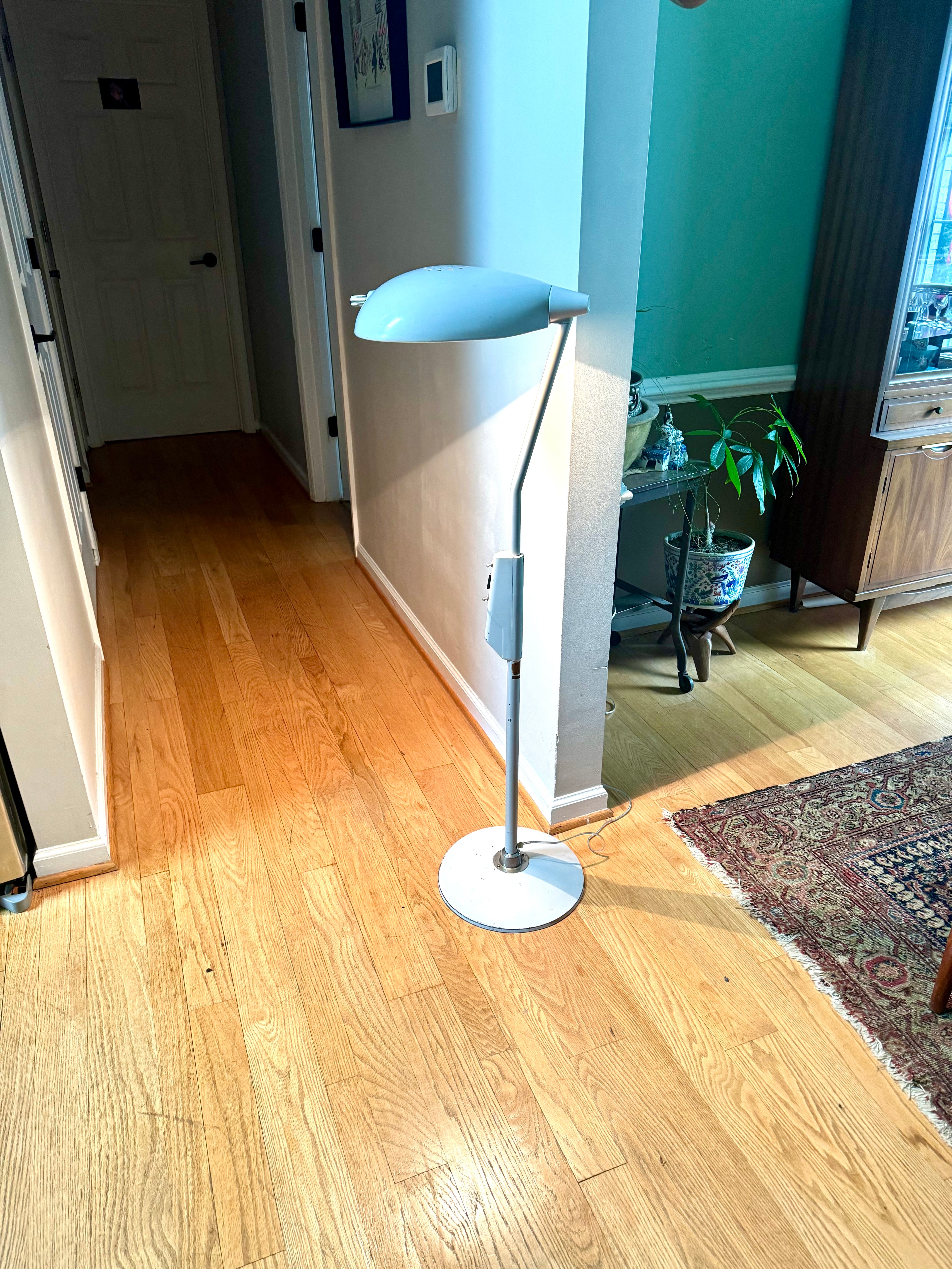Vintage Hill Rom Co. Medical Lamp | White Hooded Adjustable Floor Lamp | Hill Rom Co.  No. 306 Medical Lamp | Industrial Dimmable Lamp
