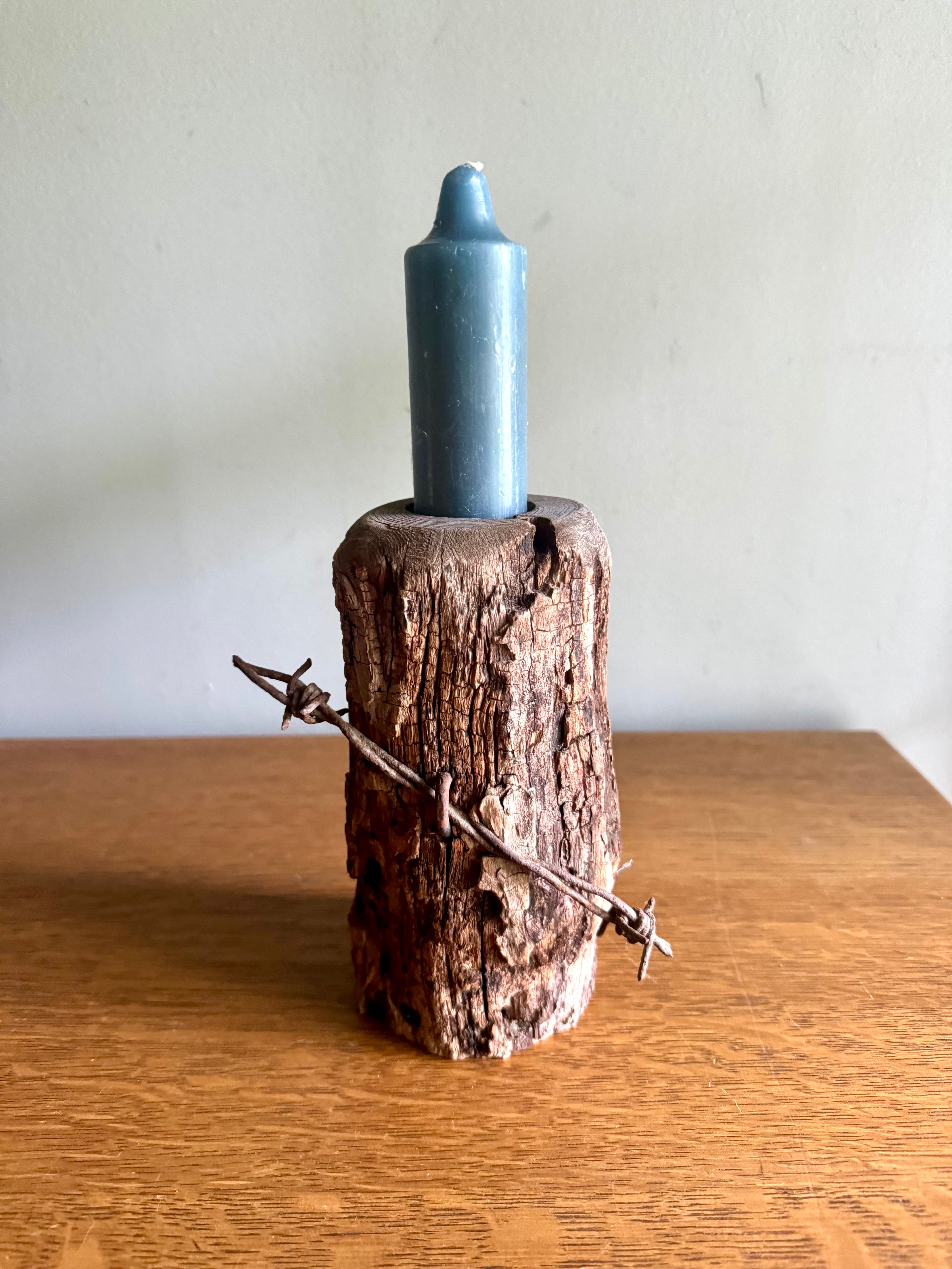 Vintage Rustic Wood and Barbed Wire Candleholder | Distressed Wood and Barbed Wire Candle Holder | Rustic Decor | Distressed Decor