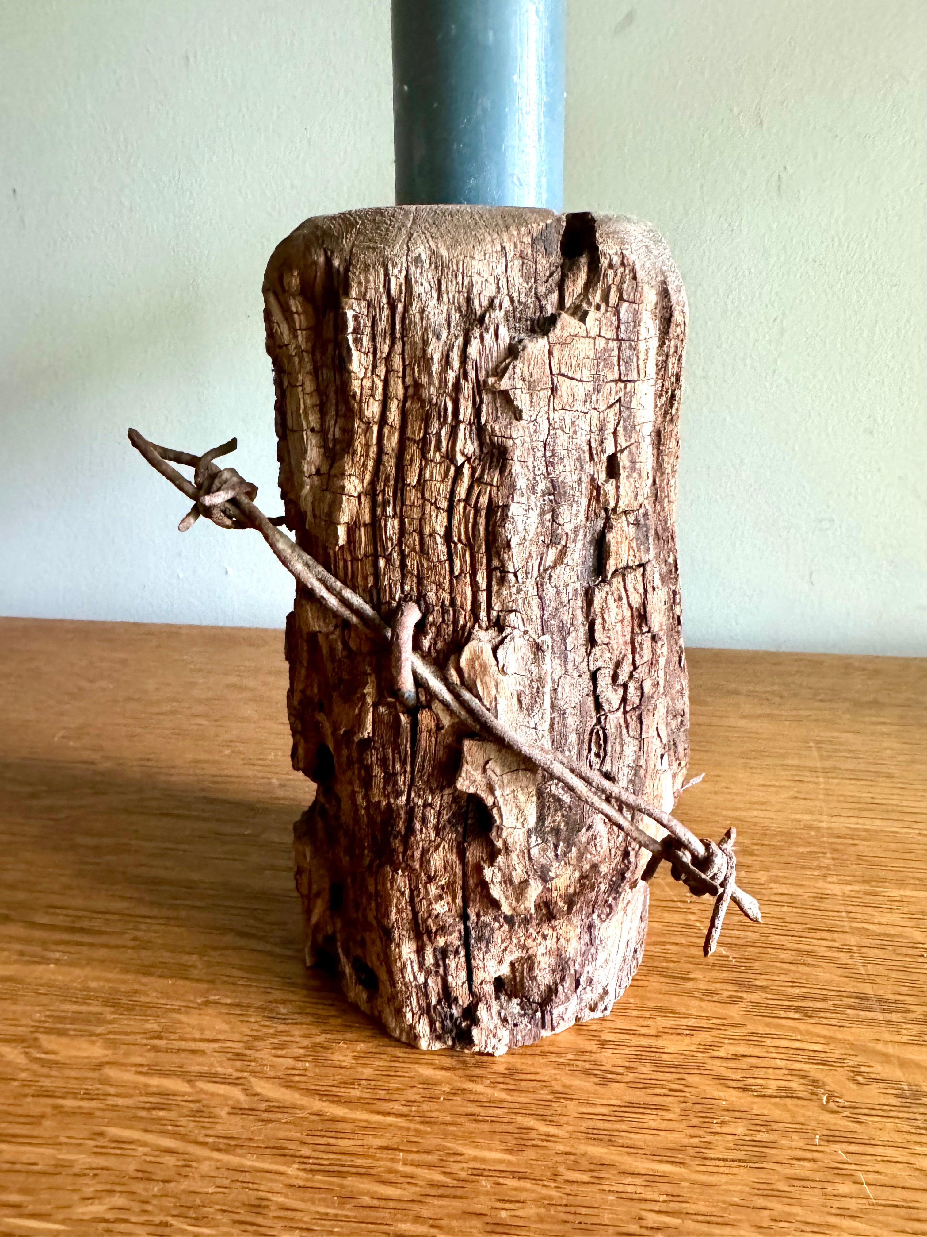 Vintage Rustic Wood and Barbed Wire Candleholder | Distressed Wood and Barbed Wire Candle Holder | Rustic Decor | Distressed Decor