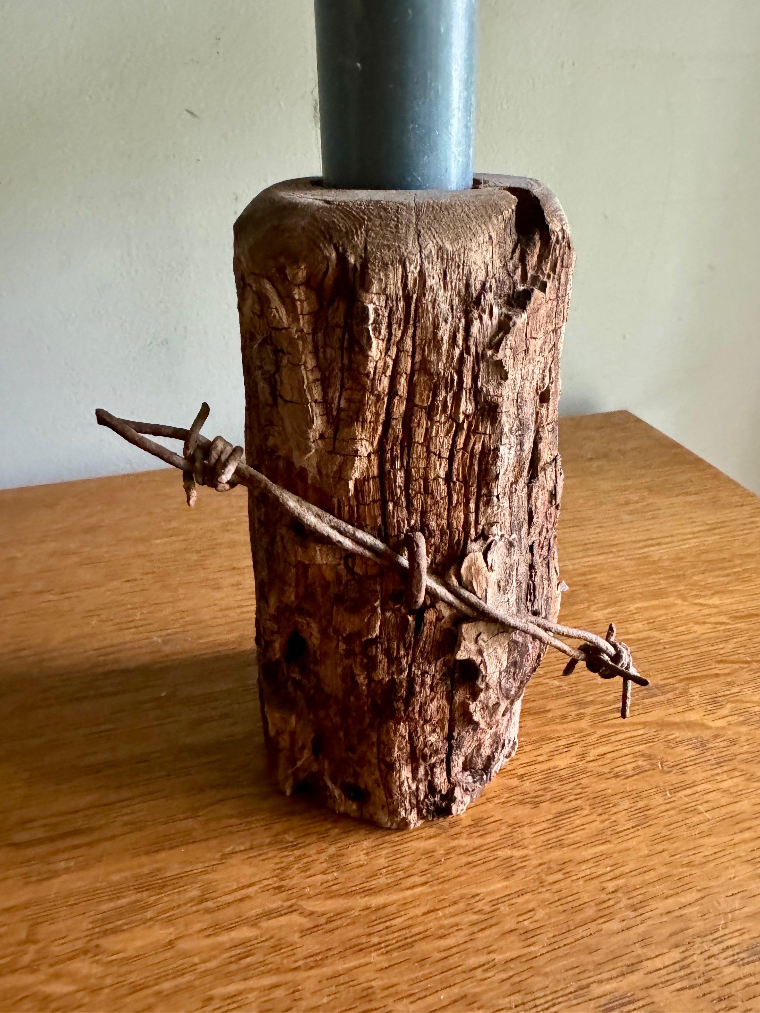 Vintage Rustic Wood and Barbed Wire Candleholder | Distressed Wood and Barbed Wire Candle Holder | Rustic Decor | Distressed Decor