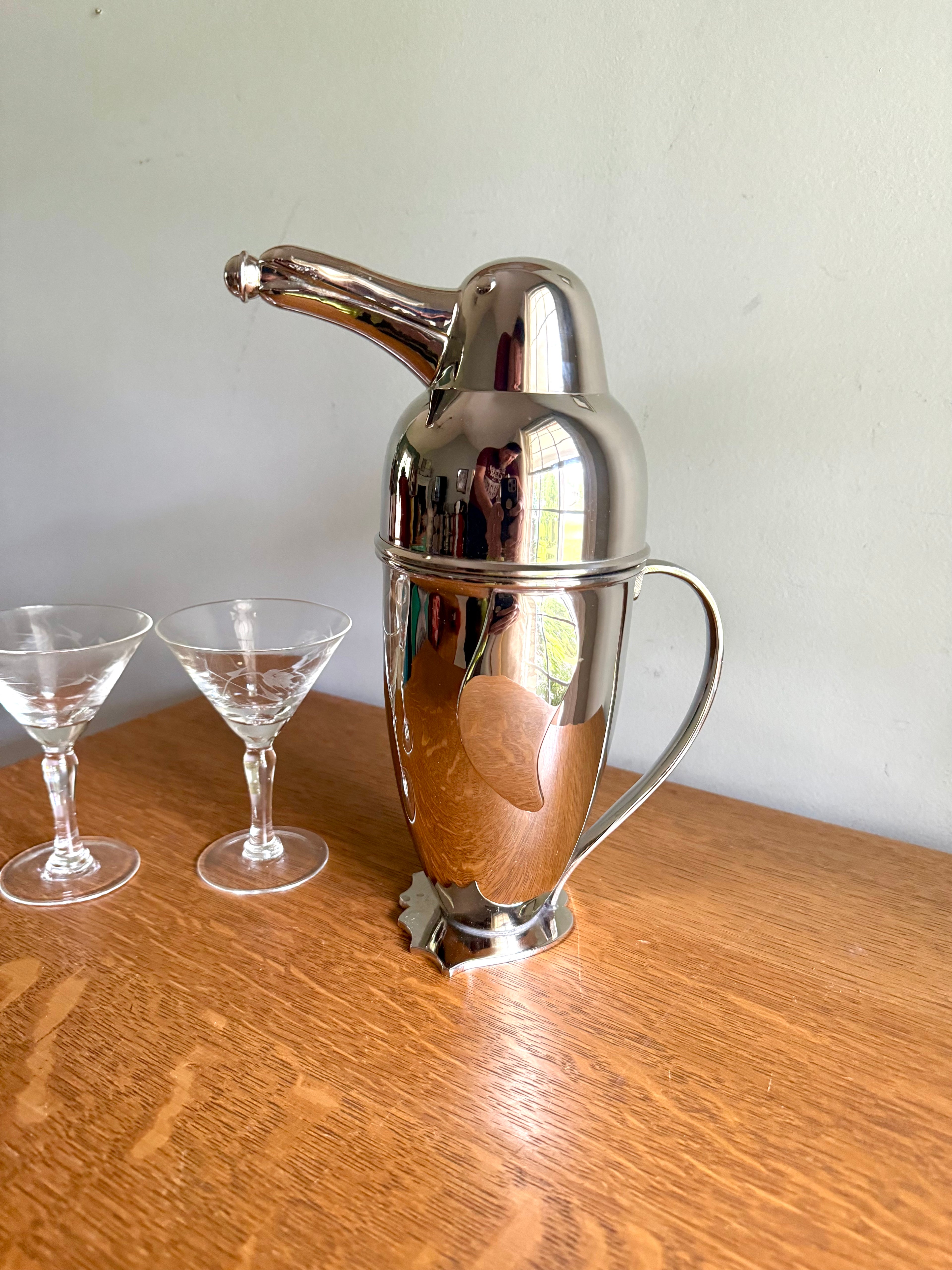 Vintage Restoration Hardware Penguin Cocktail Shaker | Penguin Shaped Novelty Bar Shaker | Art Deco Cocktail Shaker | Bar Decor |