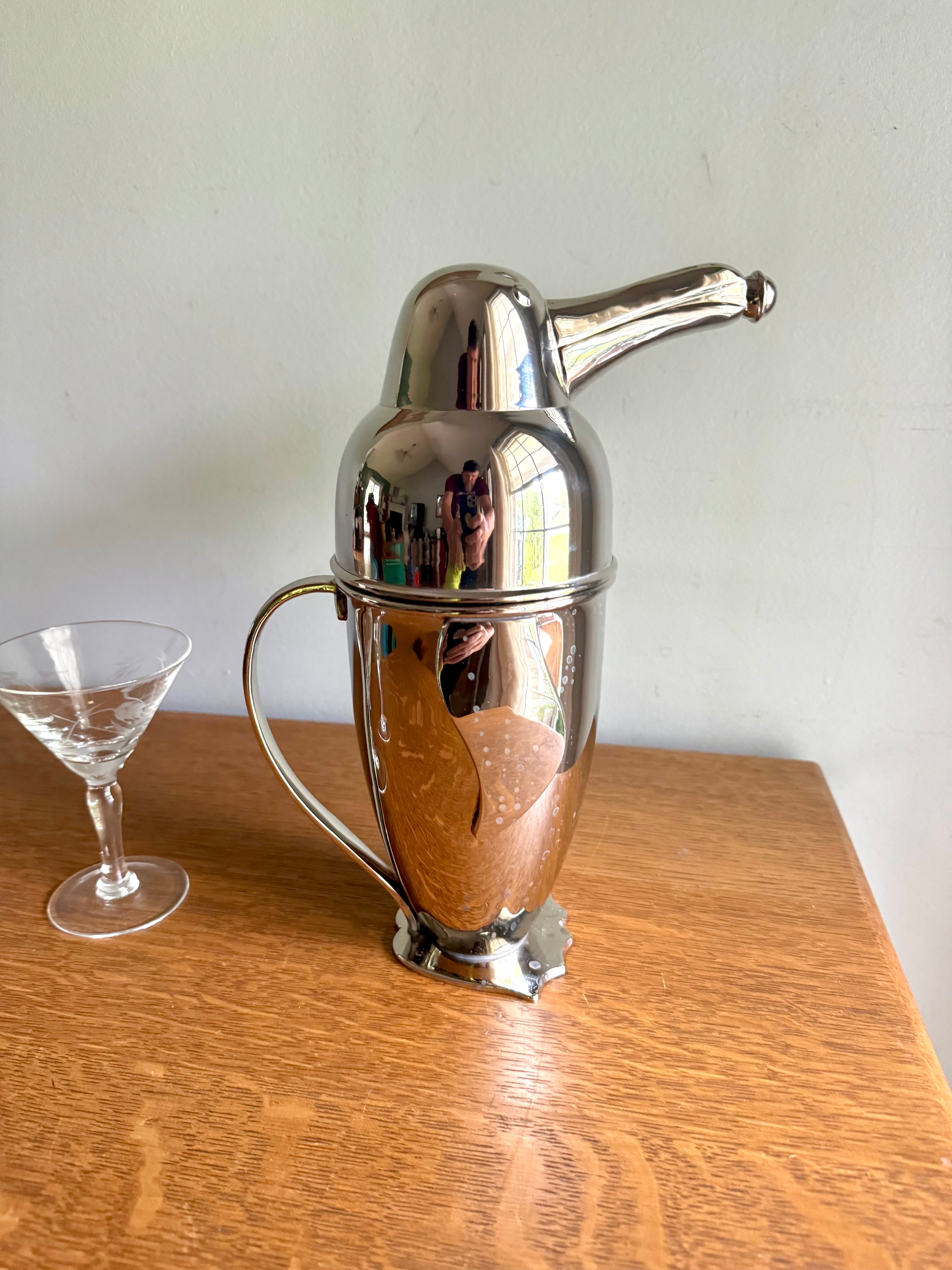 Vintage Restoration Hardware Penguin Cocktail Shaker | Penguin Shaped Novelty Bar Shaker | Art Deco Cocktail Shaker | Bar Decor |