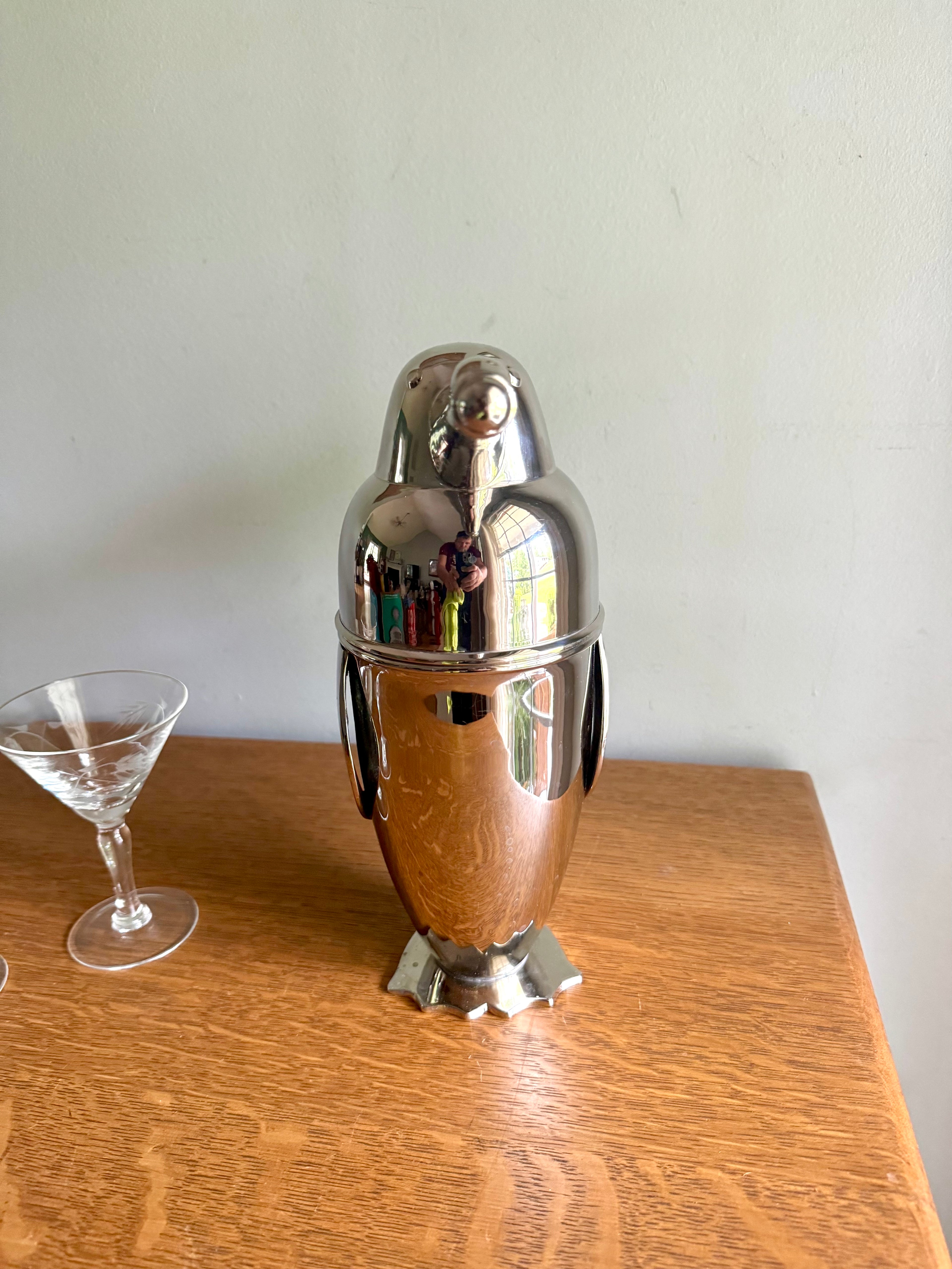 Vintage Restoration Hardware Penguin Cocktail Shaker | Penguin Shaped Novelty Bar Shaker | Art Deco Cocktail Shaker | Bar Decor |