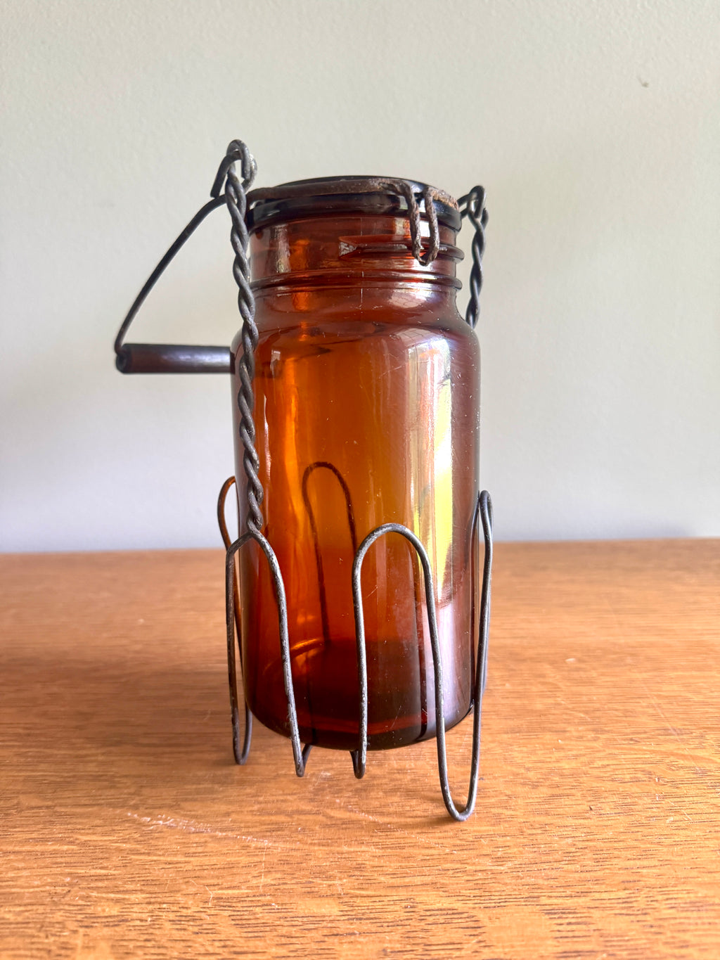 Antique P. Lorillard American Snuff Company Glass Jar In Wire Holder with Handle ~ Amber W. Helme Co. of New Jersey Jar
