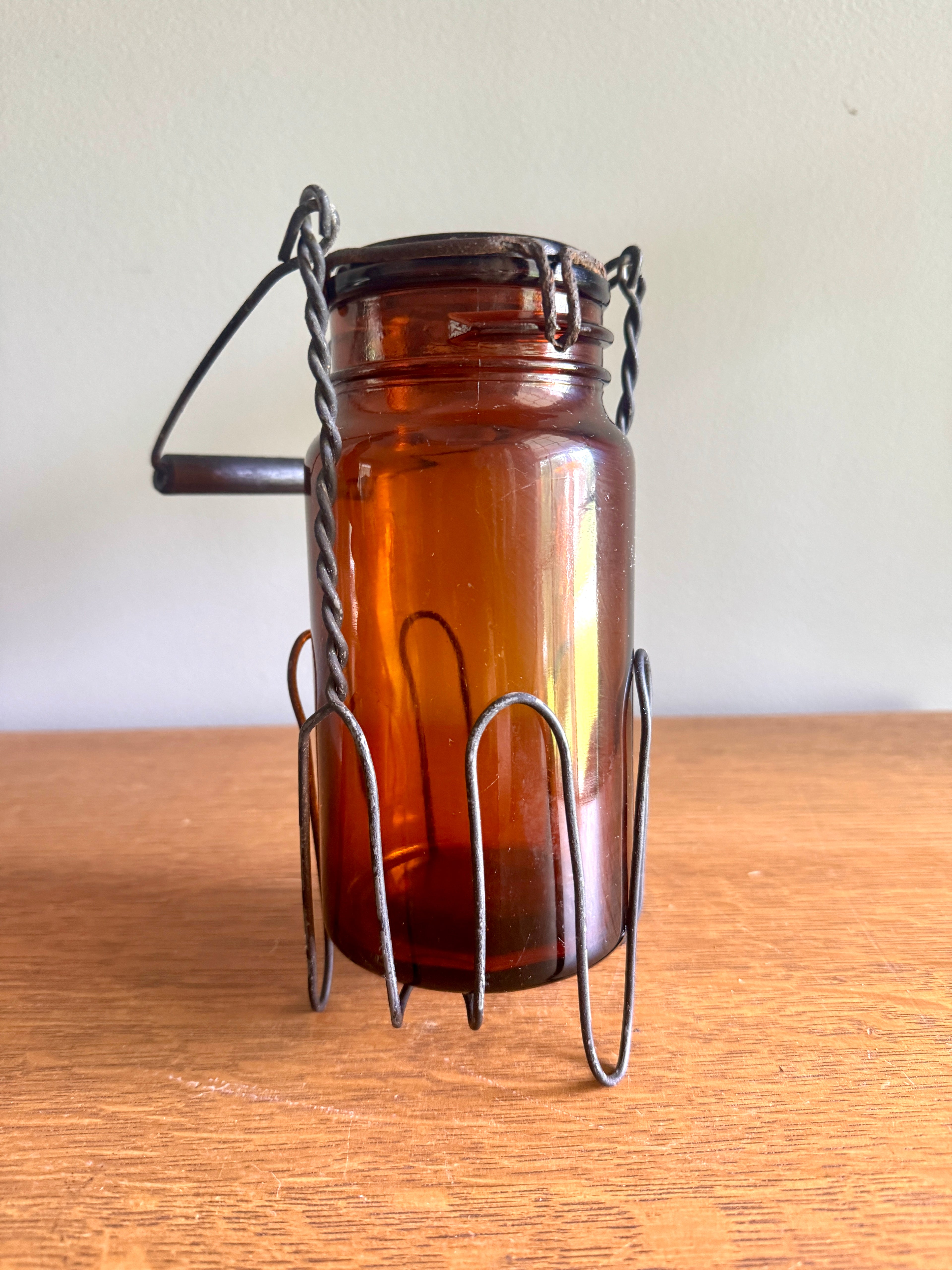 Antique P. Lorillard American Snuff Company Glass Jar In Wire Holder with Handle ~ Amber W. Helme Co. of New Jersey Jar