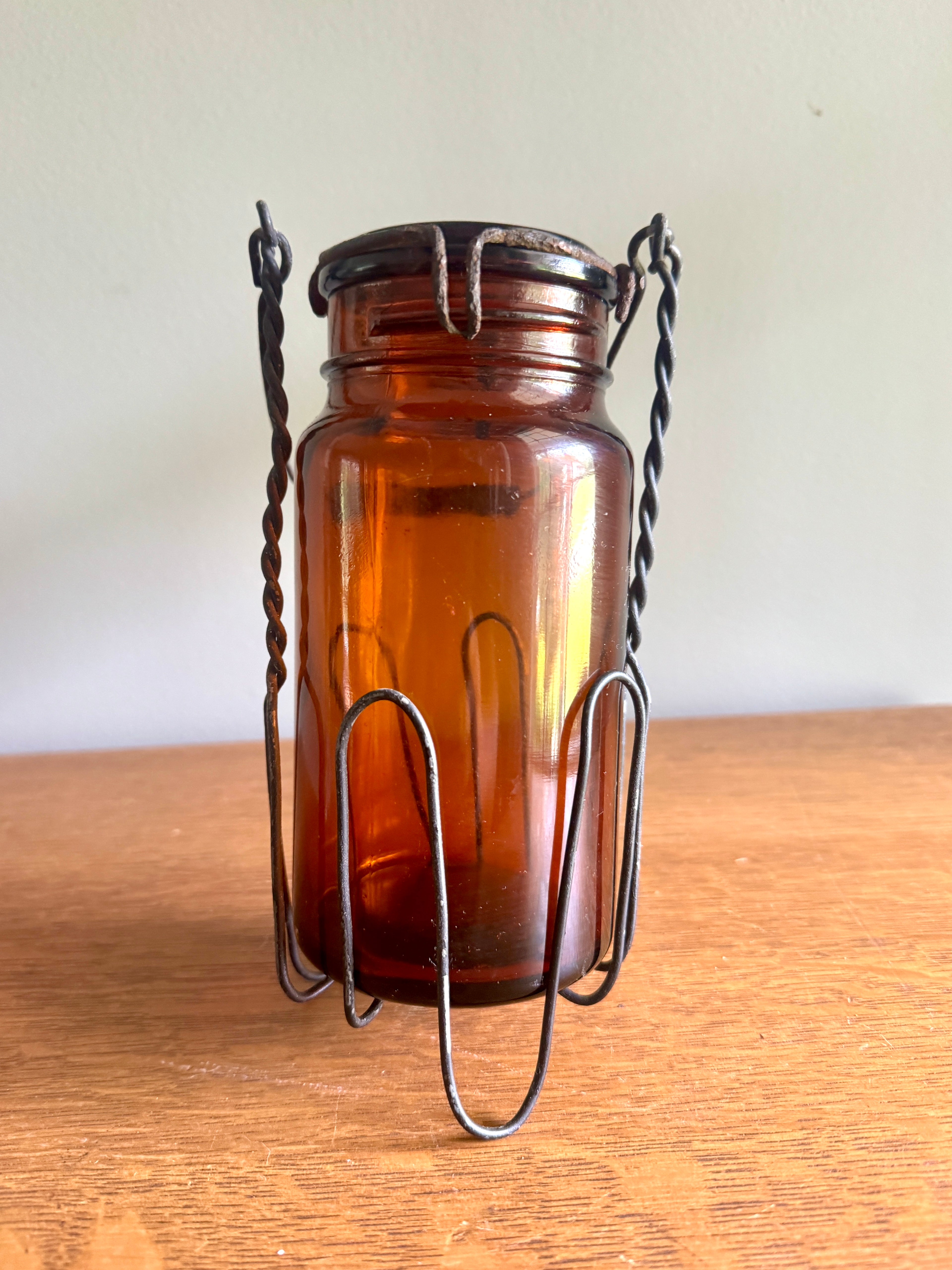 Antique P. Lorillard American Snuff Company Glass Jar In Wire Holder with Handle ~ Amber W. Helme Co. of New Jersey Jar