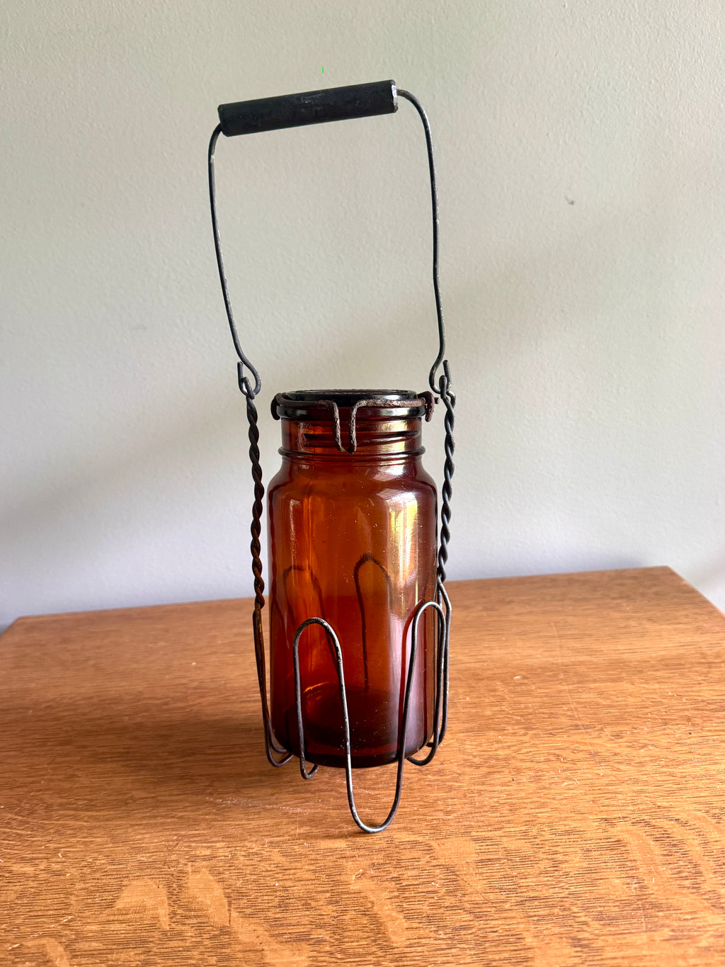 Antique P. Lorillard American Snuff Company Glass Jar In Wire Holder with Handle ~ Amber W. Helme Co. of New Jersey Jar