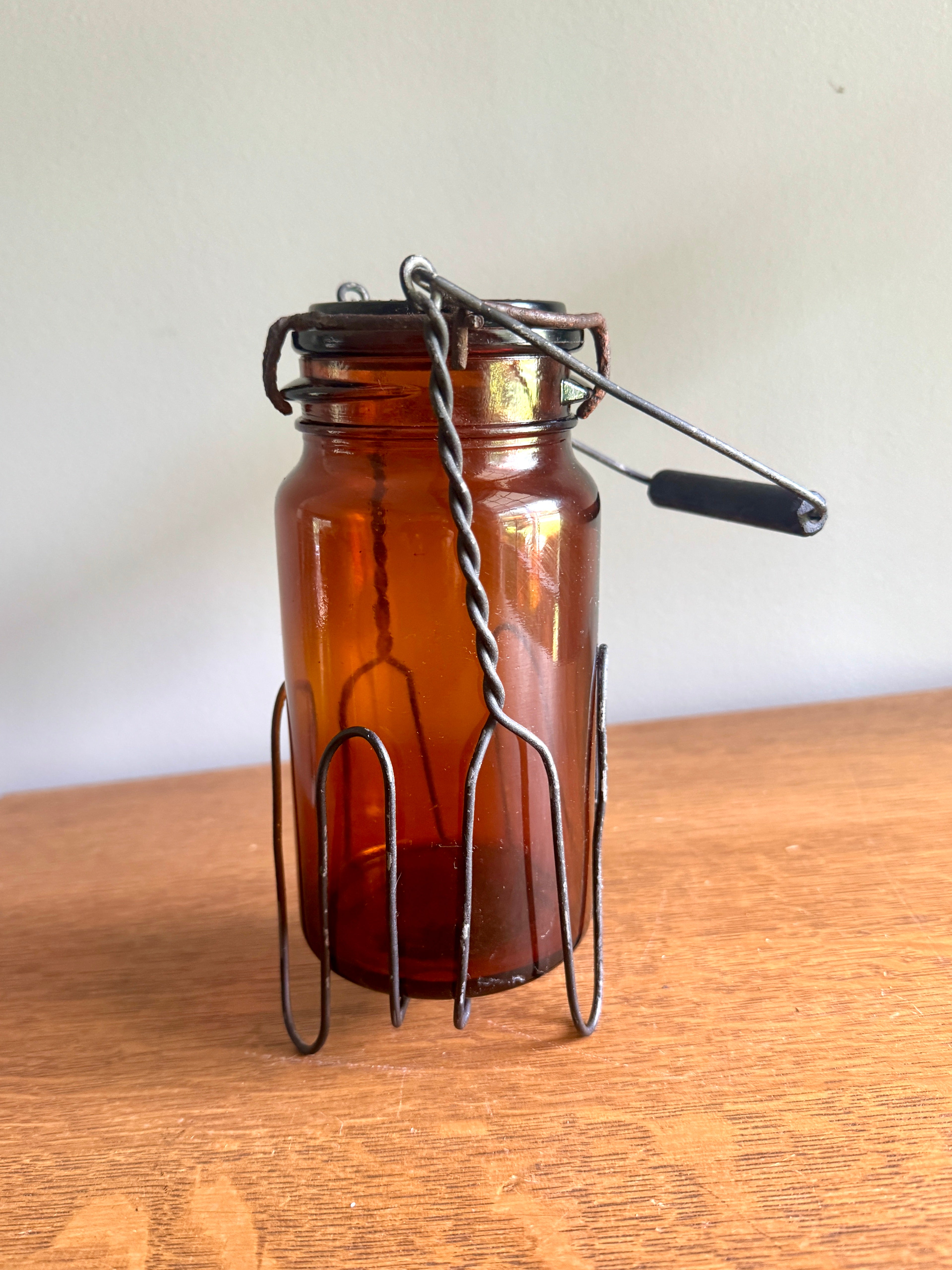 Antique P. Lorillard American Snuff Company Glass Jar In Wire Holder with Handle ~ Amber W. Helme Co. of New Jersey Jar