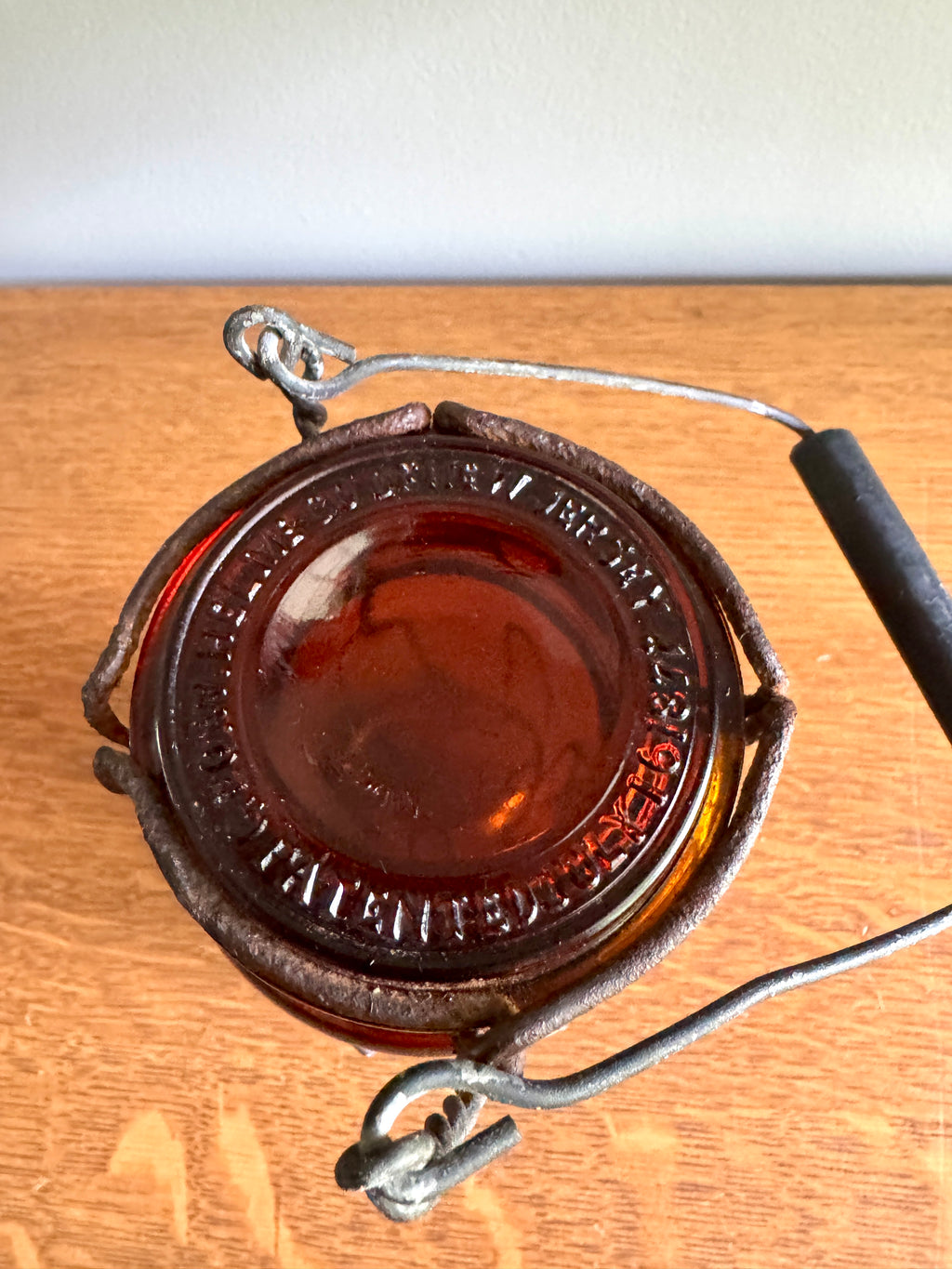 Antique P. Lorillard American Snuff Company Glass Jar In Wire Holder with Handle ~ Amber W. Helme Co. of New Jersey Jar