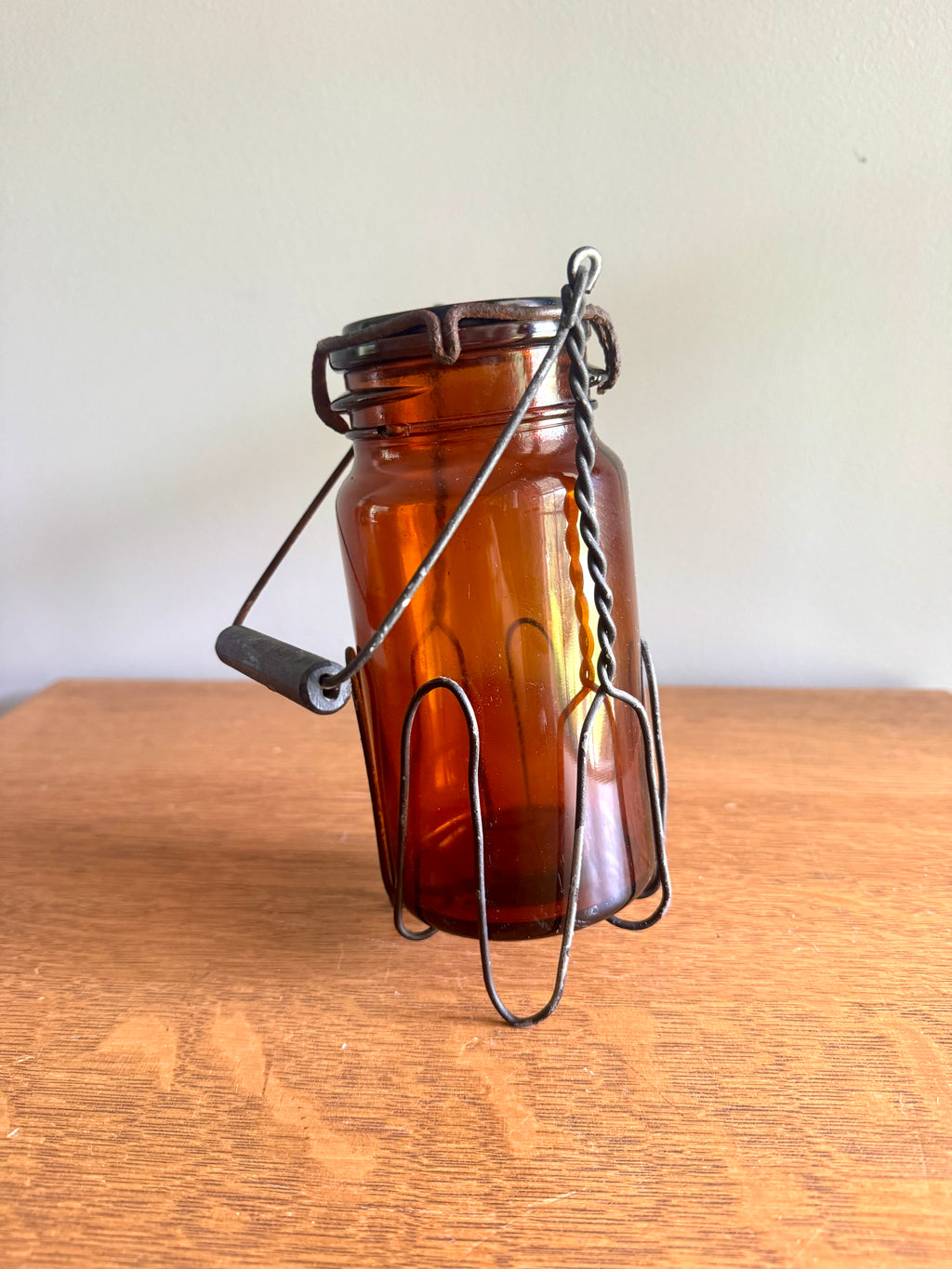 Antique P. Lorillard American Snuff Company Glass Jar In Wire Holder with Handle ~ Amber W. Helme Co. of New Jersey Jar