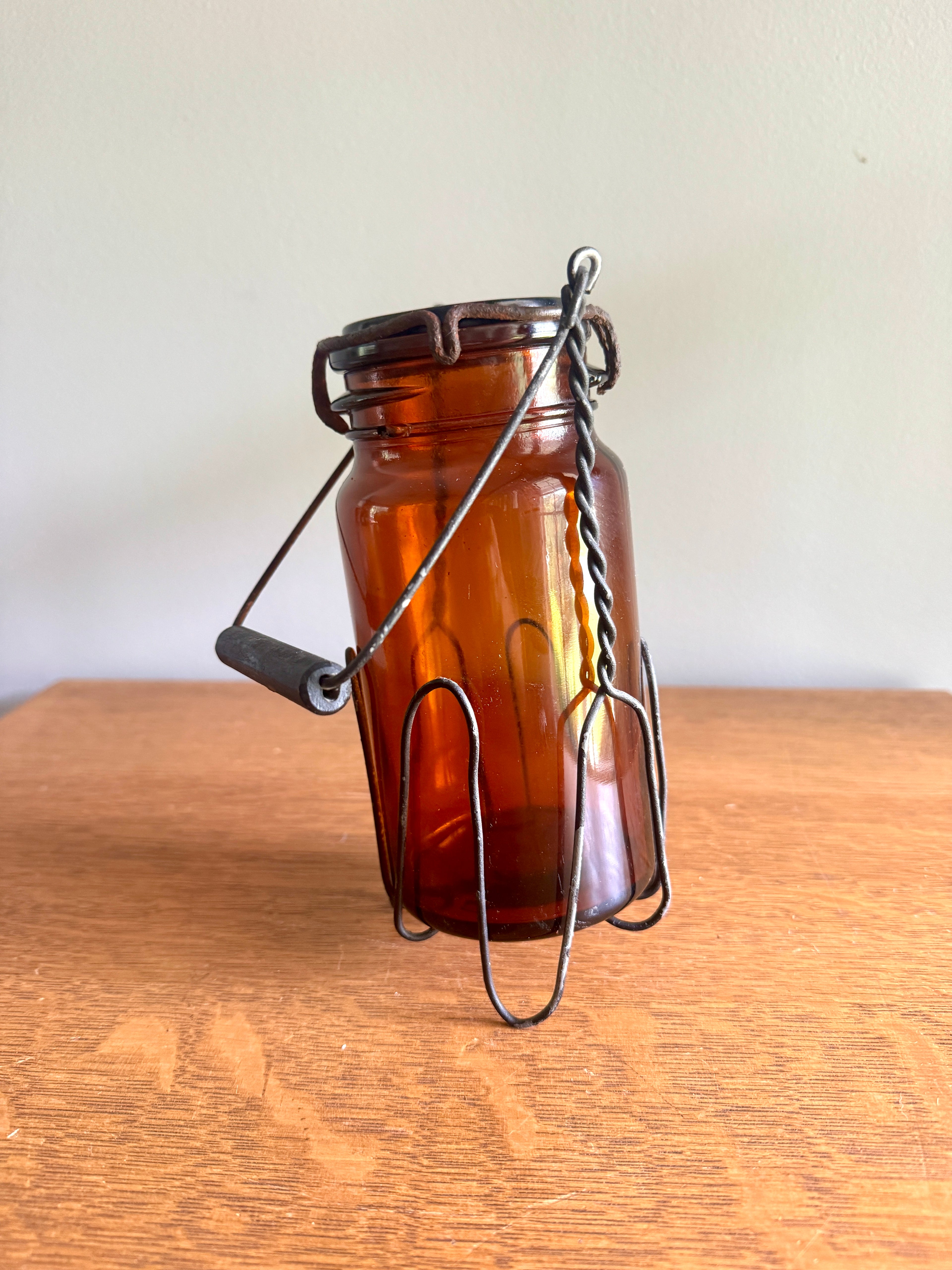 Antique P. Lorillard American Snuff Company Glass Jar In Wire Holder with Handle ~ Amber W. Helme Co. of New Jersey Jar