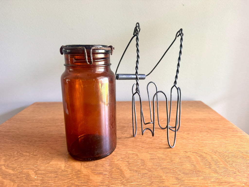Antique P. Lorillard American Snuff Company Glass Jar In Wire Holder with Handle ~ Amber W. Helme Co. of New Jersey Jar