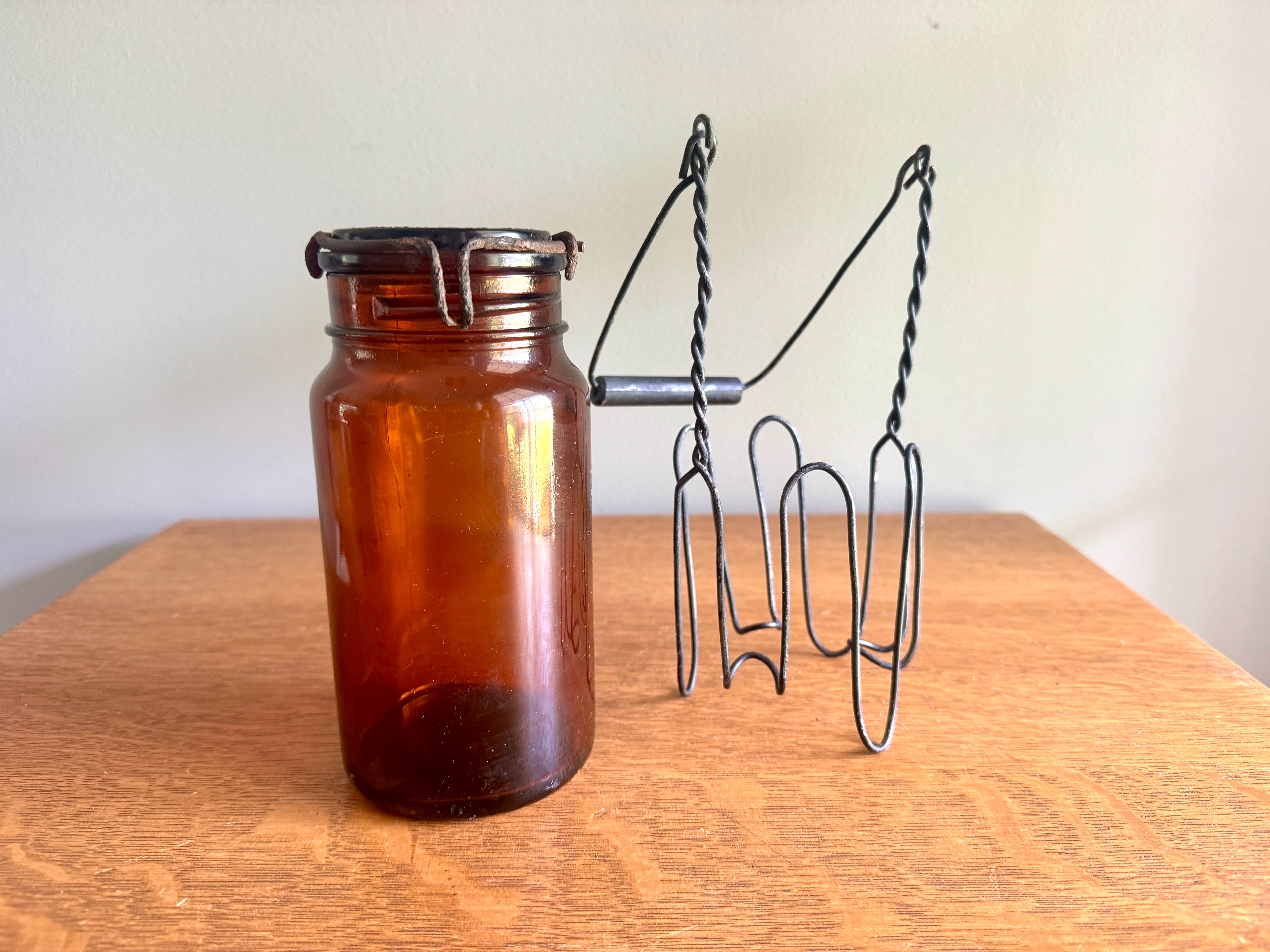 Antique P. Lorillard American Snuff Company Glass Jar In Wire Holder with Handle ~ Amber W. Helme Co. of New Jersey Jar