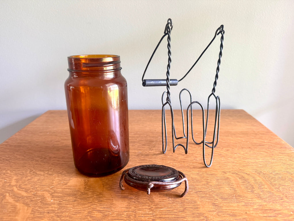 Antique P. Lorillard American Snuff Company Glass Jar In Wire Holder with Handle ~ Amber W. Helme Co. of New Jersey Jar