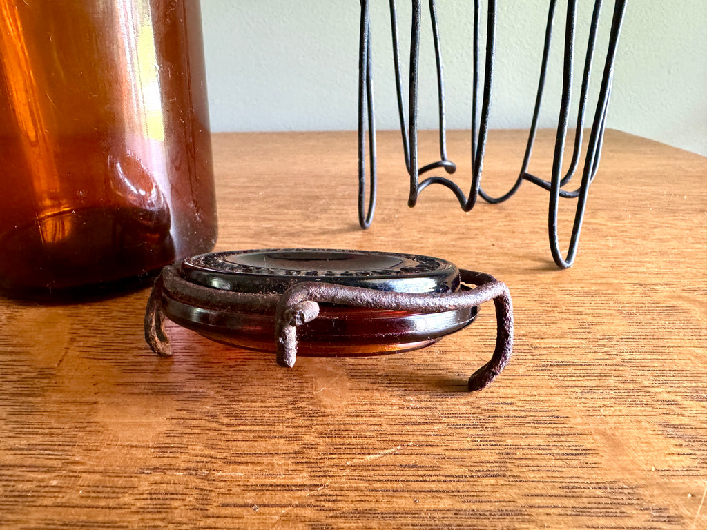 Antique P. Lorillard American Snuff Company Glass Jar In Wire Holder with Handle ~ Amber W. Helme Co. of New Jersey Jar