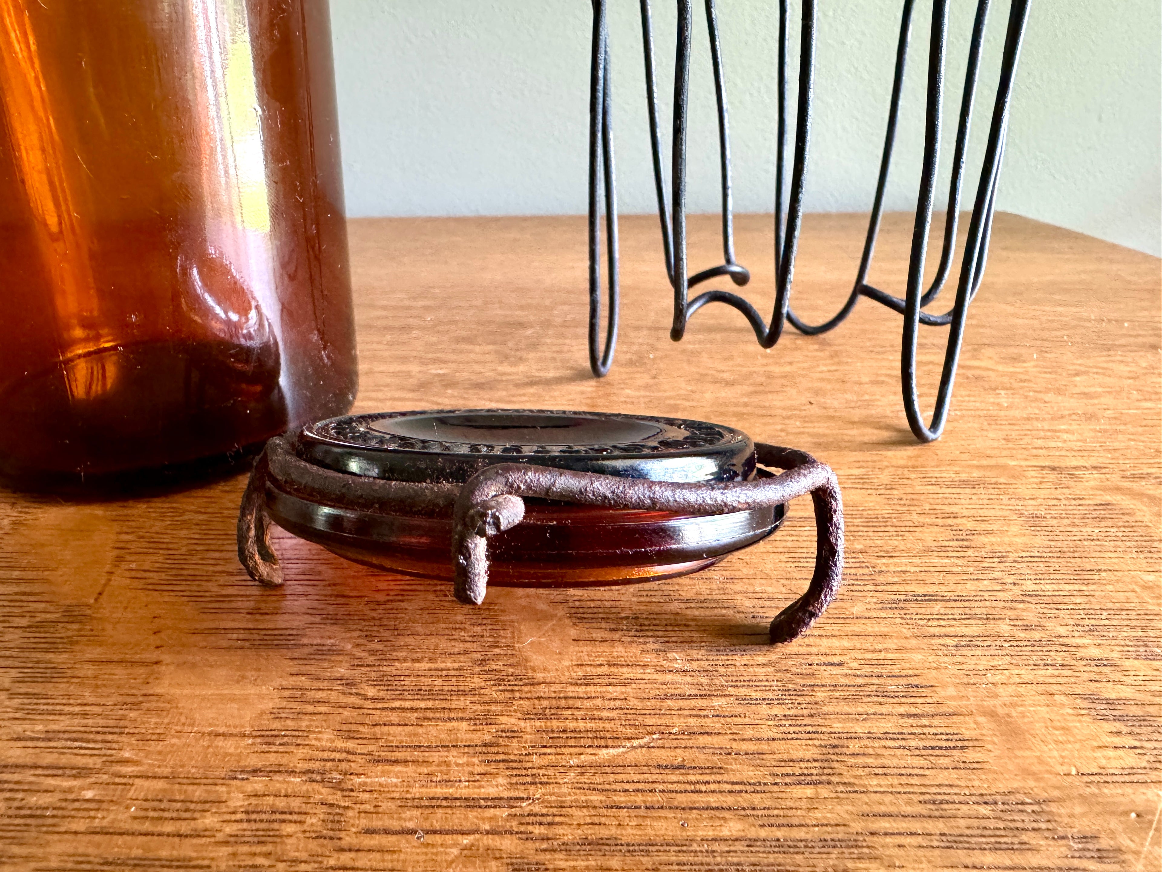 Antique P. Lorillard American Snuff Company Glass Jar In Wire Holder with Handle ~ Amber W. Helme Co. of New Jersey Jar