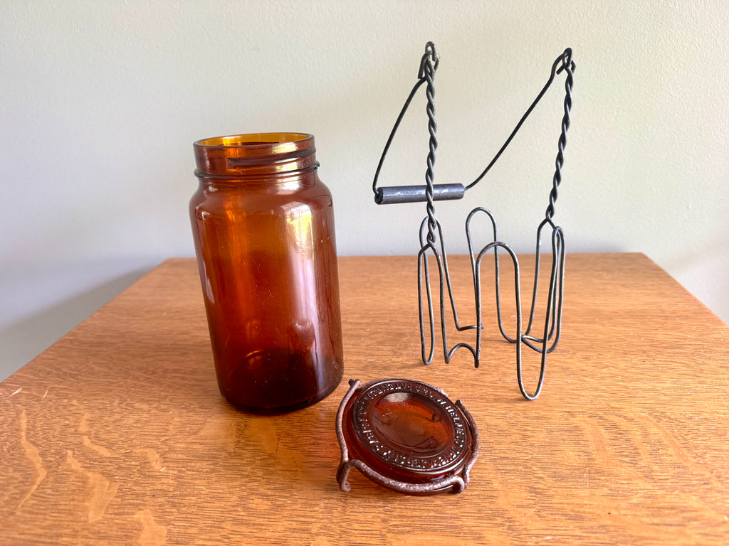 Antique P. Lorillard American Snuff Company Glass Jar In Wire Holder with Handle ~ Amber W. Helme Co. of New Jersey Jar