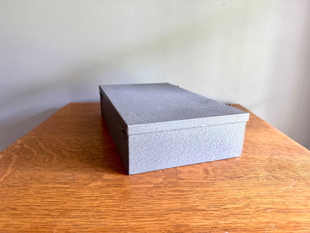 Vtg Brumberger 35mm Slide Gray Storage Box Metal Case 150 Slots ~