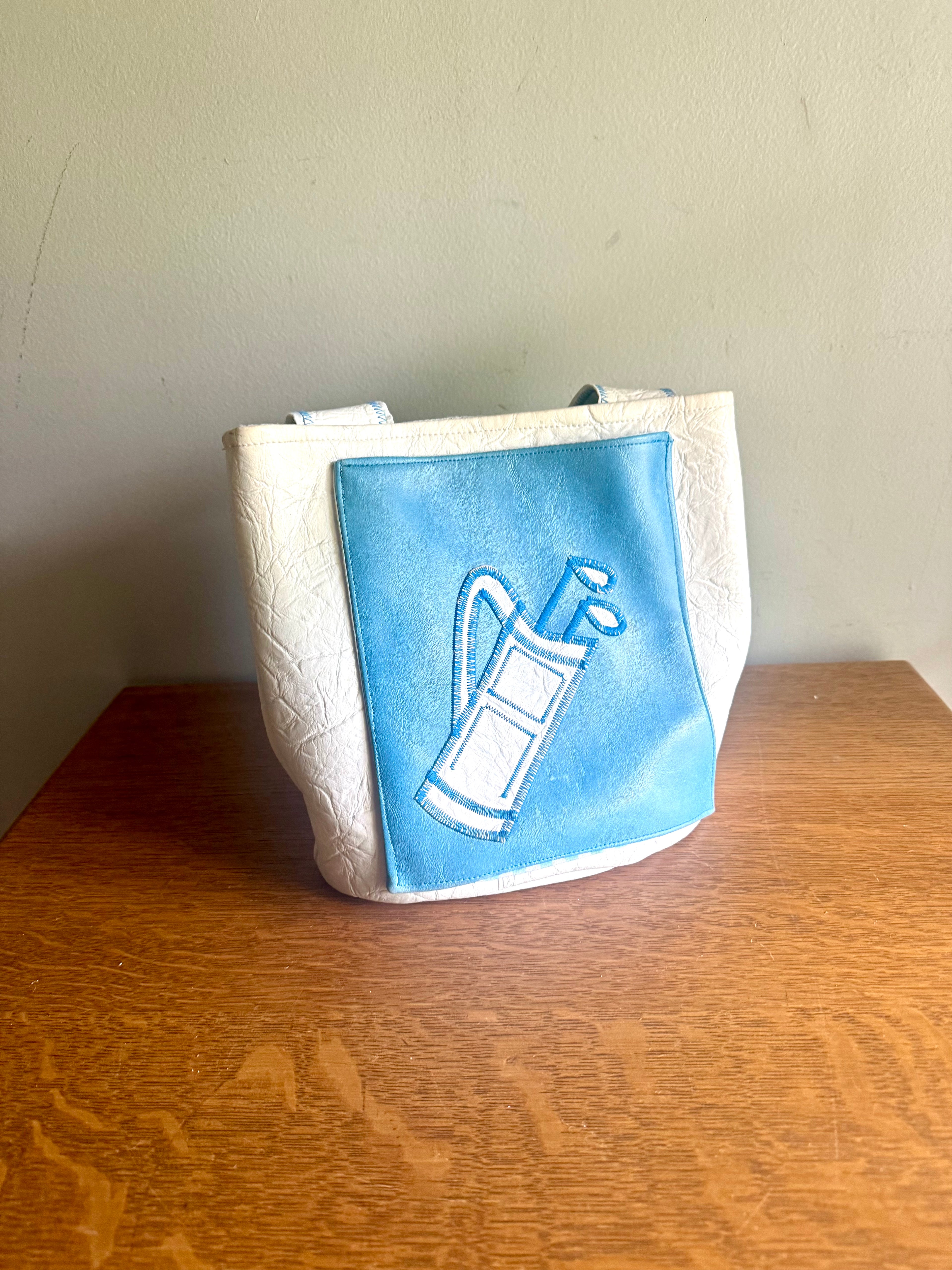 Vintage White Golf Themed Handbag | Handmade Golfing Bag | Blue Golf Purse | Golfer Gift | Golf Themed Purse  | Textured Vinyl Golf Handbag