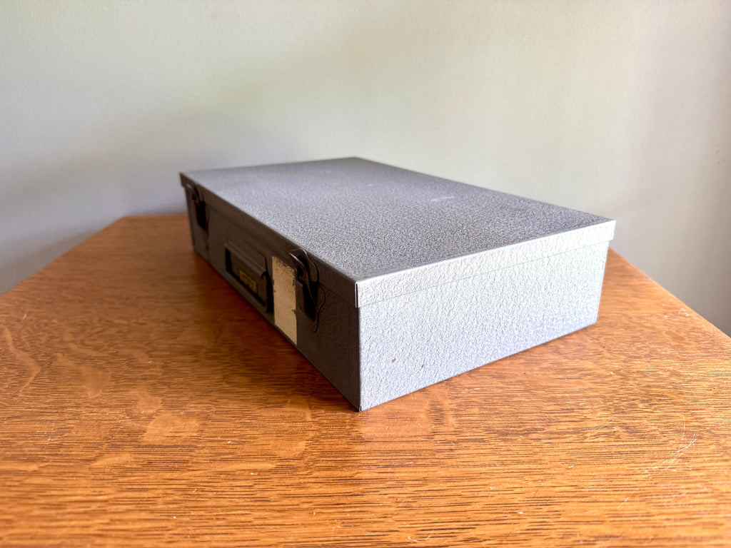Vtg Brumberger 35mm Slide Gray Storage Box Metal Case 150 Slots ~