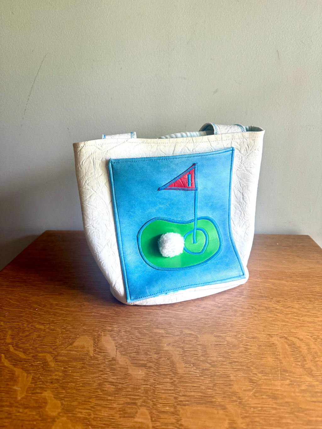 Vintage White Golf Themed Handbag | Handmade Golfing Bag | Blue Golf Purse | Golfer Gift | Golf Themed Purse  | Textured Vinyl Golf Handbag