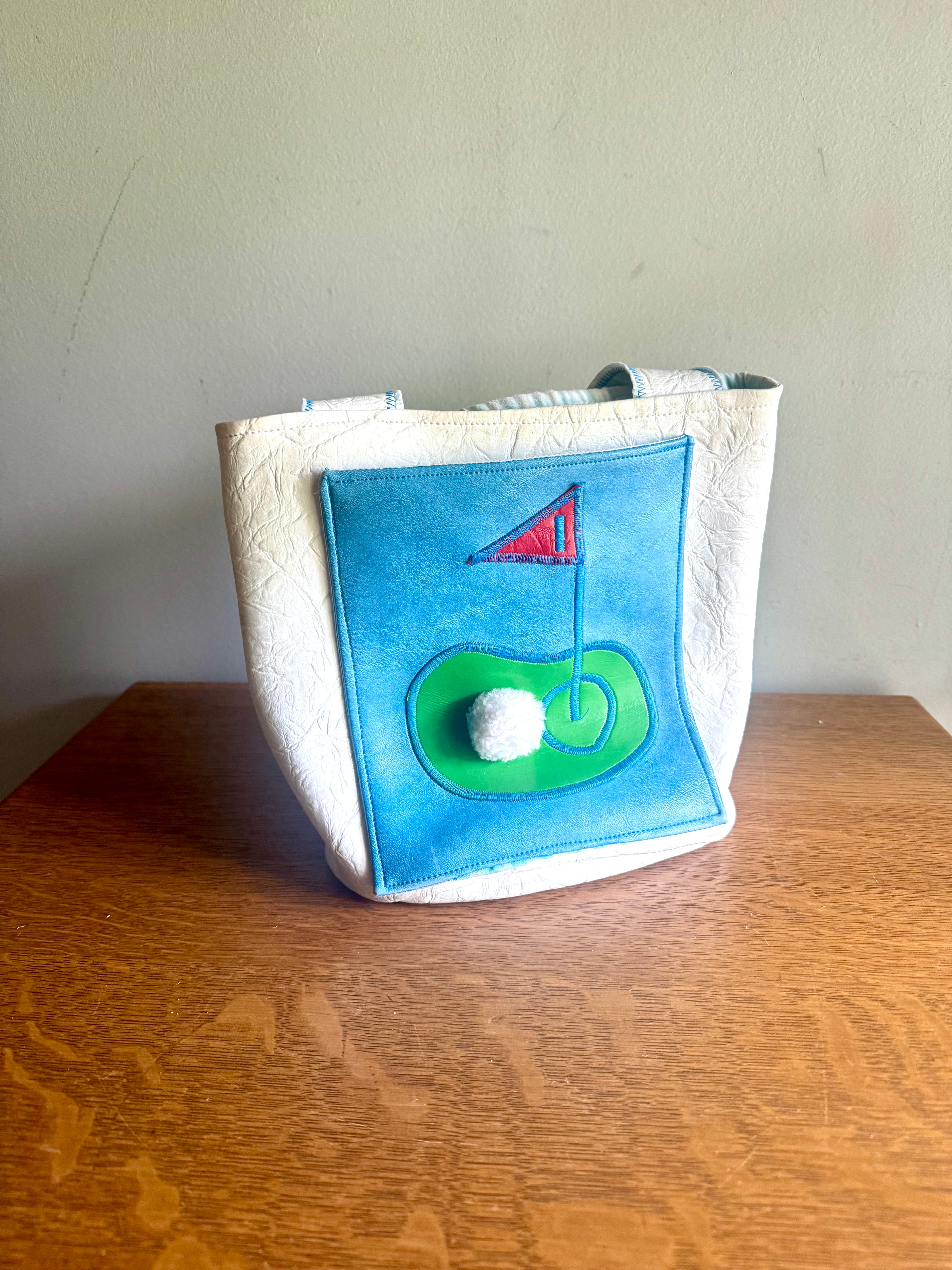 Vintage White Golf Themed Handbag | Handmade Golfing Bag | Blue Golf Purse | Golfer Gift | Golf Themed Purse  | Textured Vinyl Golf Handbag