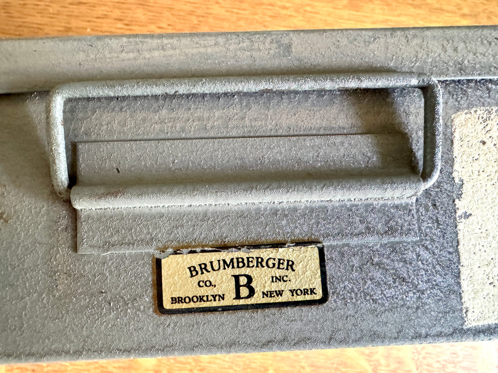 Vtg Brumberger 35mm Slide Gray Storage Box Metal Case 150 Slots ~