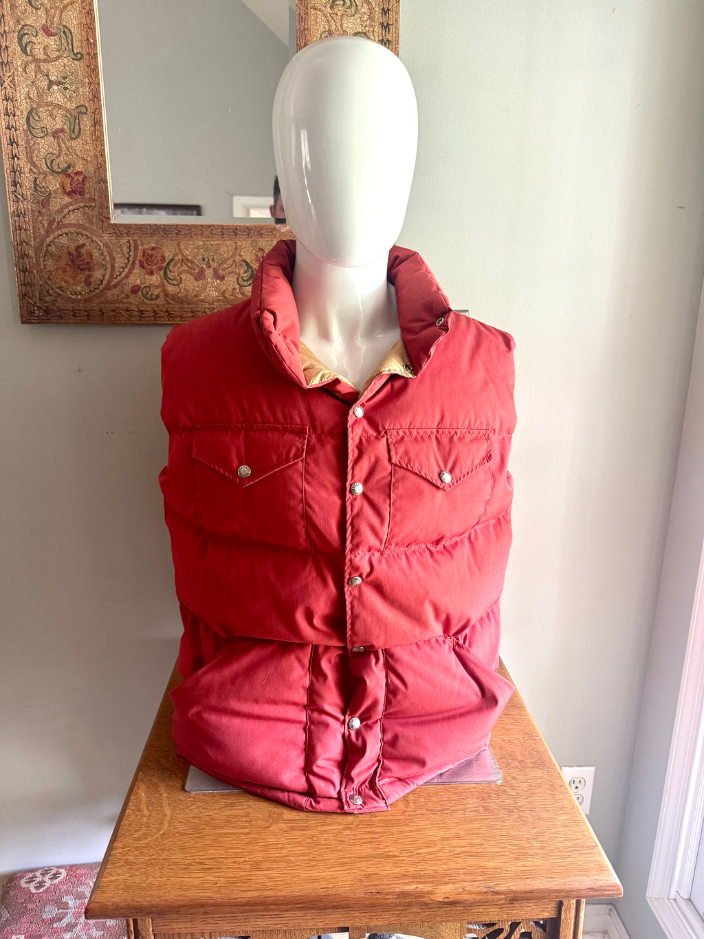 1970s XL North Face Down Vest | Brown Label North Face Orange/Red Vest | Snap Button Quilted Puffer Vest | Goose Down North Face Vest
